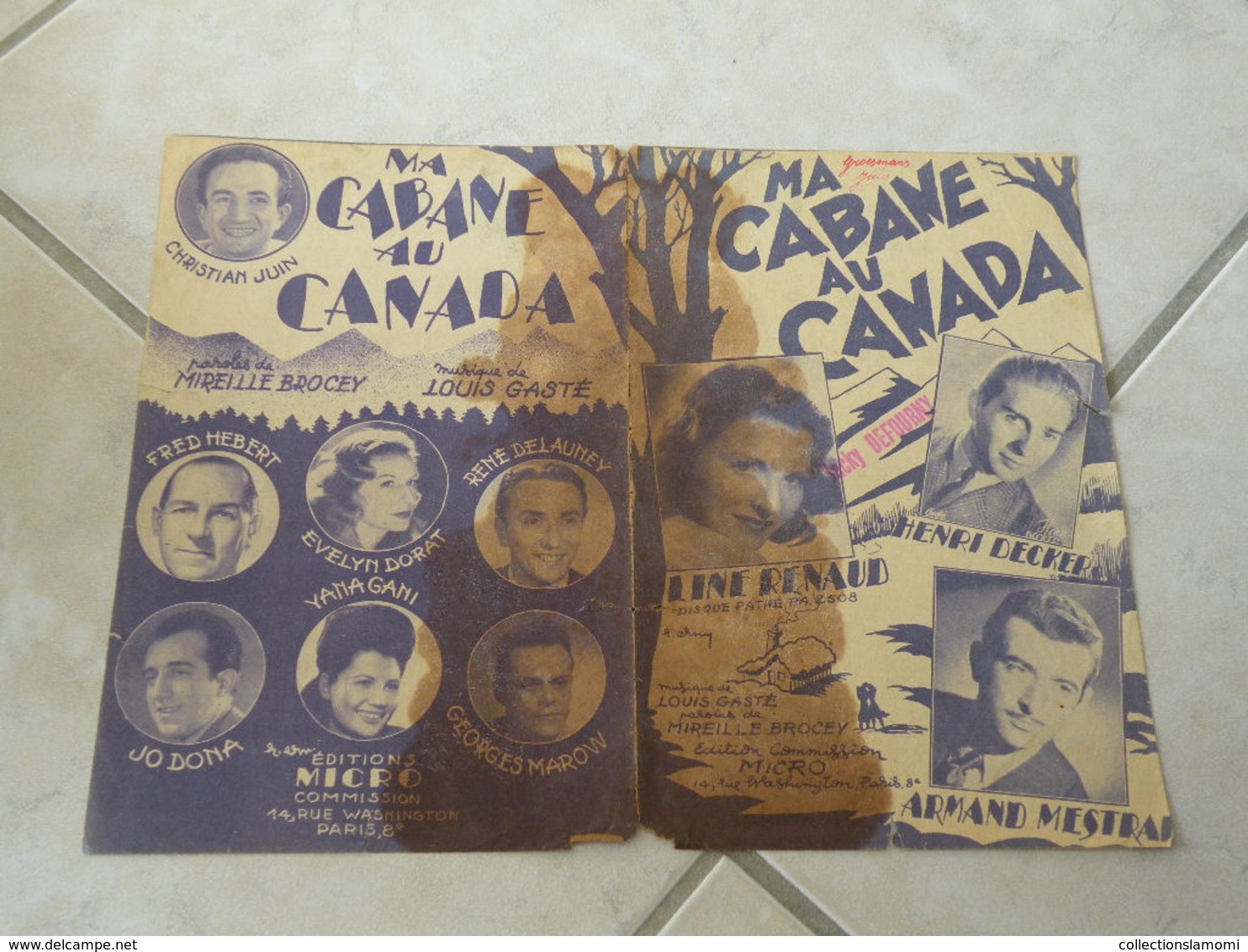 Ma Cabane Au Canada (Line Renaud)-(Paroles Mireille Brocey)-(Musique Louis Gasté) Partition - Chansonniers