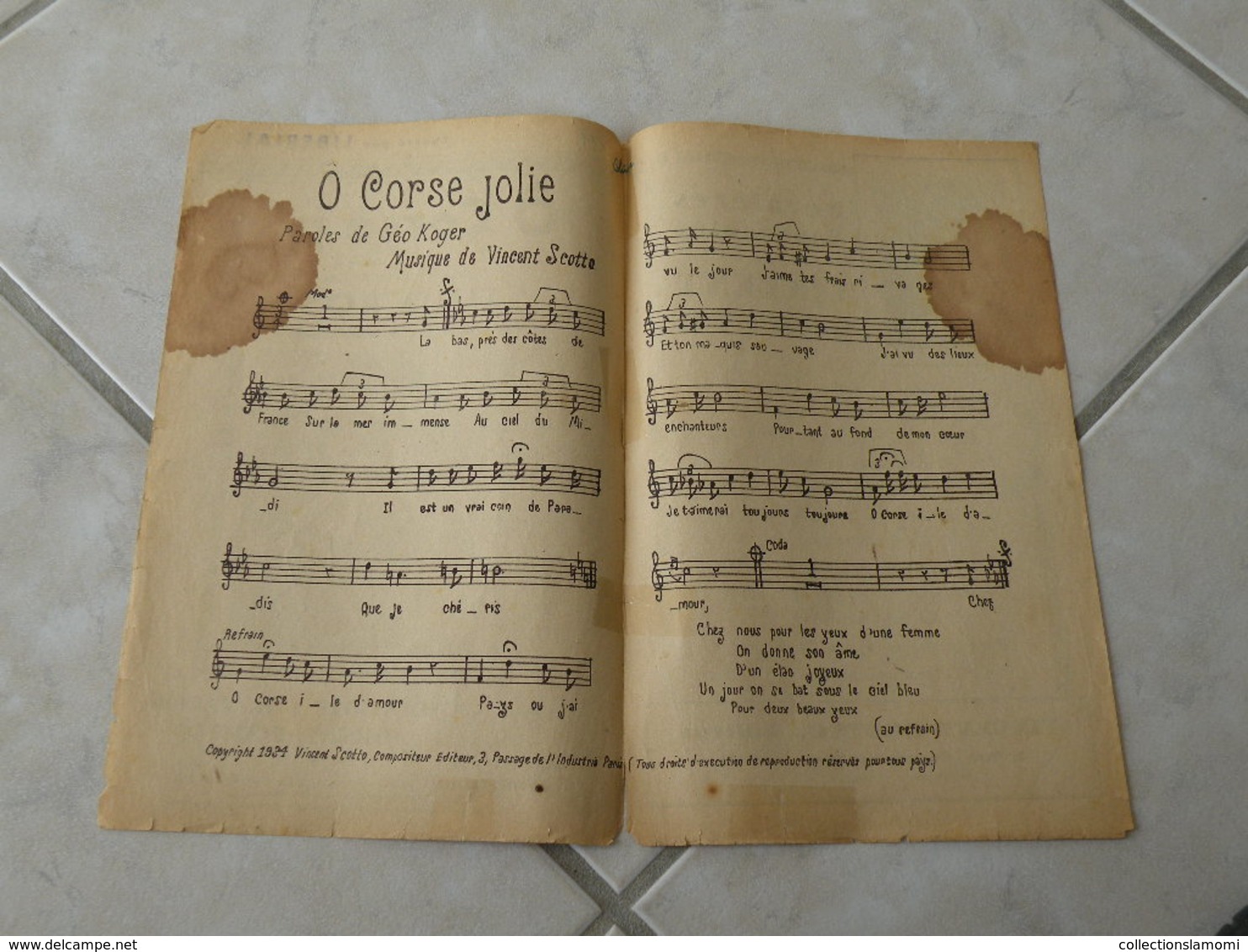 Ô Corse Jolie (Tino Rossi) (Paroles G. Koger &H. Varna)-(Musique Vincent Scotto) Partition1934 - Chansonniers