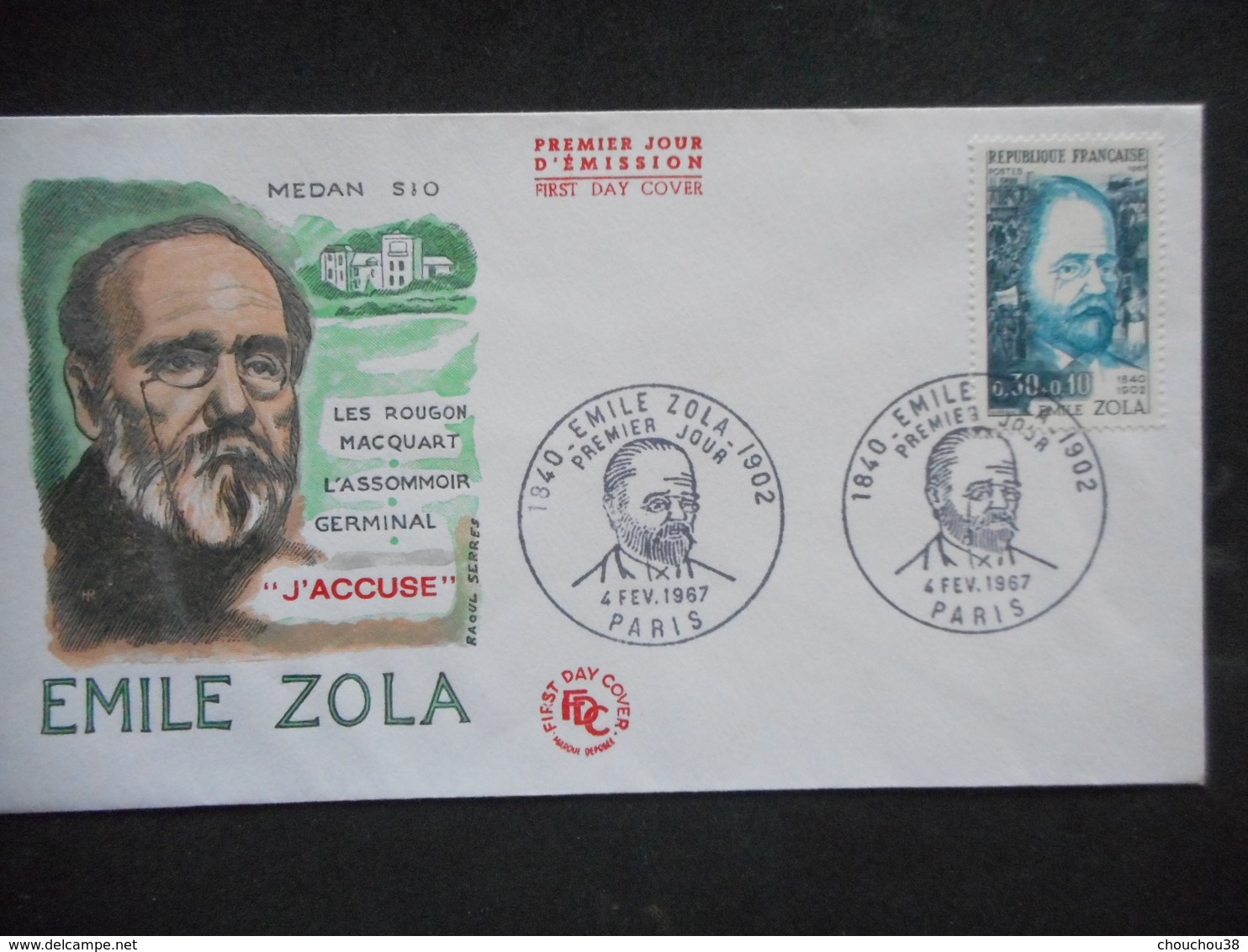 ENVELOPPE PREMIER JOUR "EMILE ZOLA"  - 1967 - 1960-1969