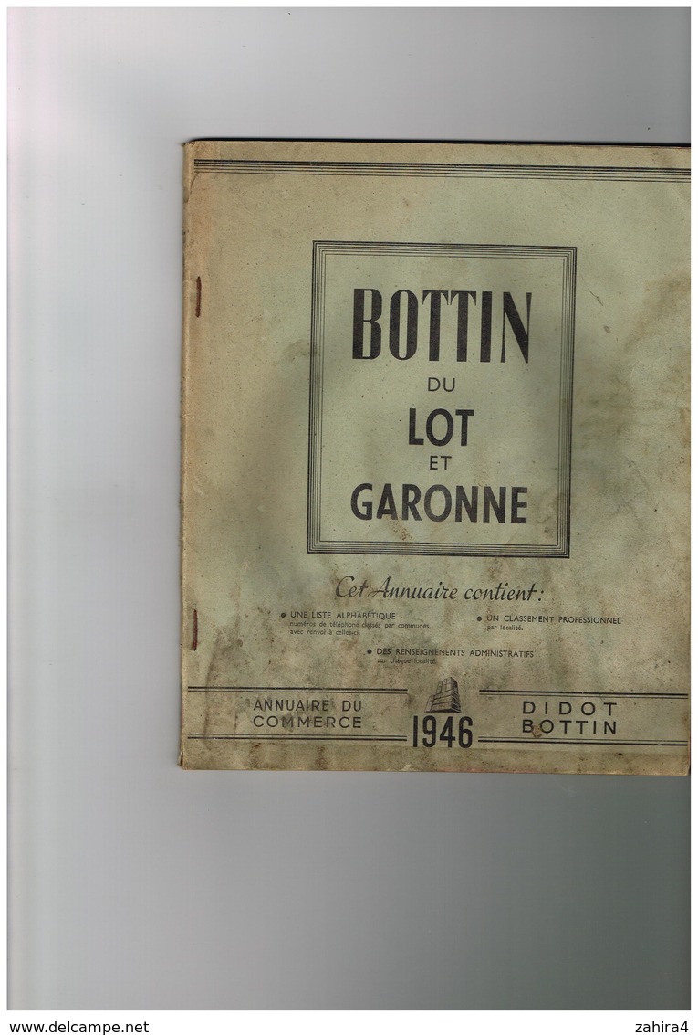 Bottin Du Lot Et Garonne Annuaire Du Commerce  Didpt Bottin  1946 En L'état - Telephone Directories