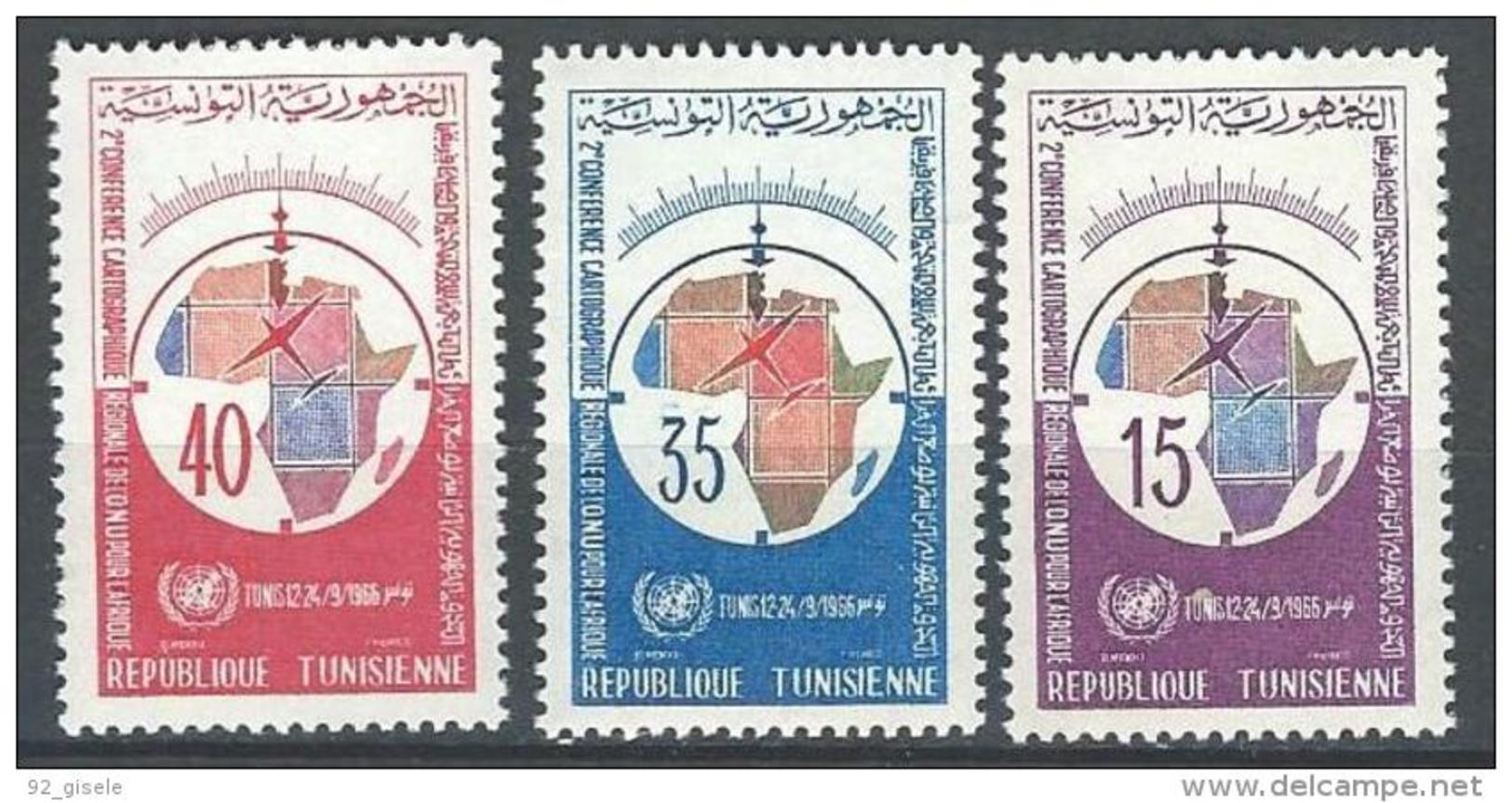 Tunisie YT 605 à 607 " Conférence Cartographique " 1966 Neuf** - Tunisie (1956-...)