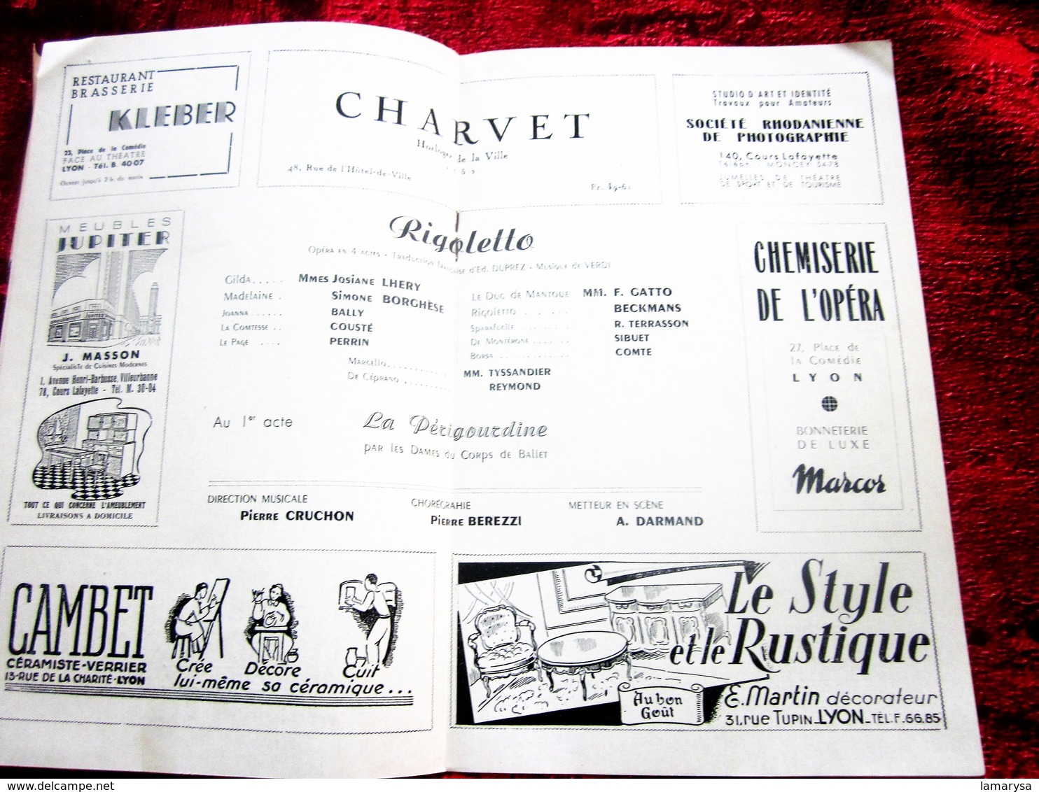 1947/48-RIGOLETTO-LA PERIGOURDINE-PROGRAMME OPÉRA de LYON-SPECTACLE-PHOTOD ARTISTES COMEDIENS-ACTEURS-DANSE -PUBLICITÉ