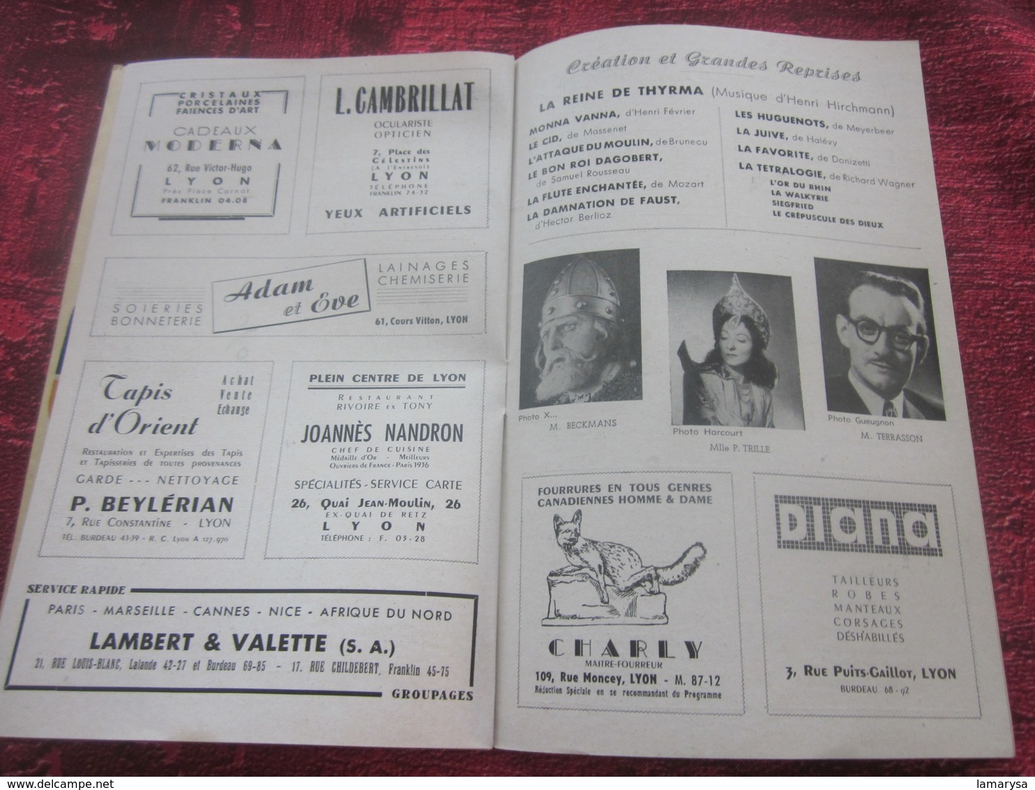 1947/48-LA VIE DE BOHEME -PROGRAMME OPÉRA de LYON-SPECTACLE-PHOTOD ARTISTES COMEDIENS-ACTEURS-DANSE -PUBLICITÉ