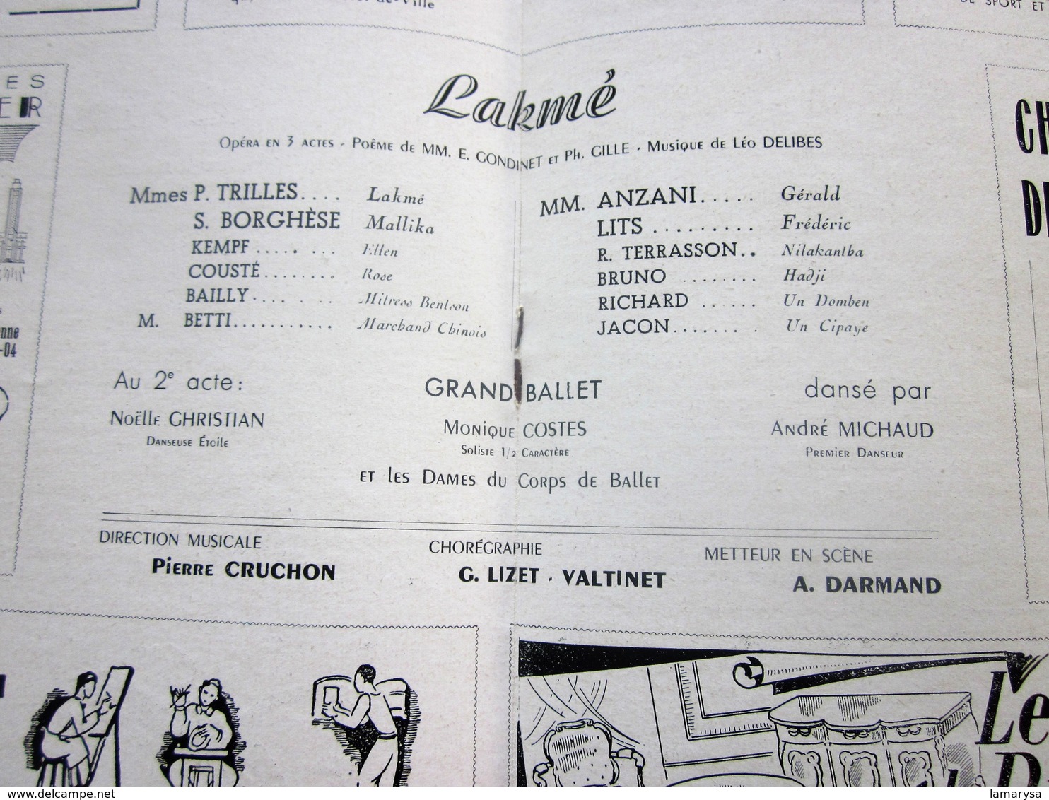 1947/48-LAKMé - GRAND BALLETS-PROGRAMME OPÉRA De LYON-SPECTACLE-PHOTOS ARTISTES COMÉDIENS -ACTEURS-DANSE -PUBLICITÉ - Programmes