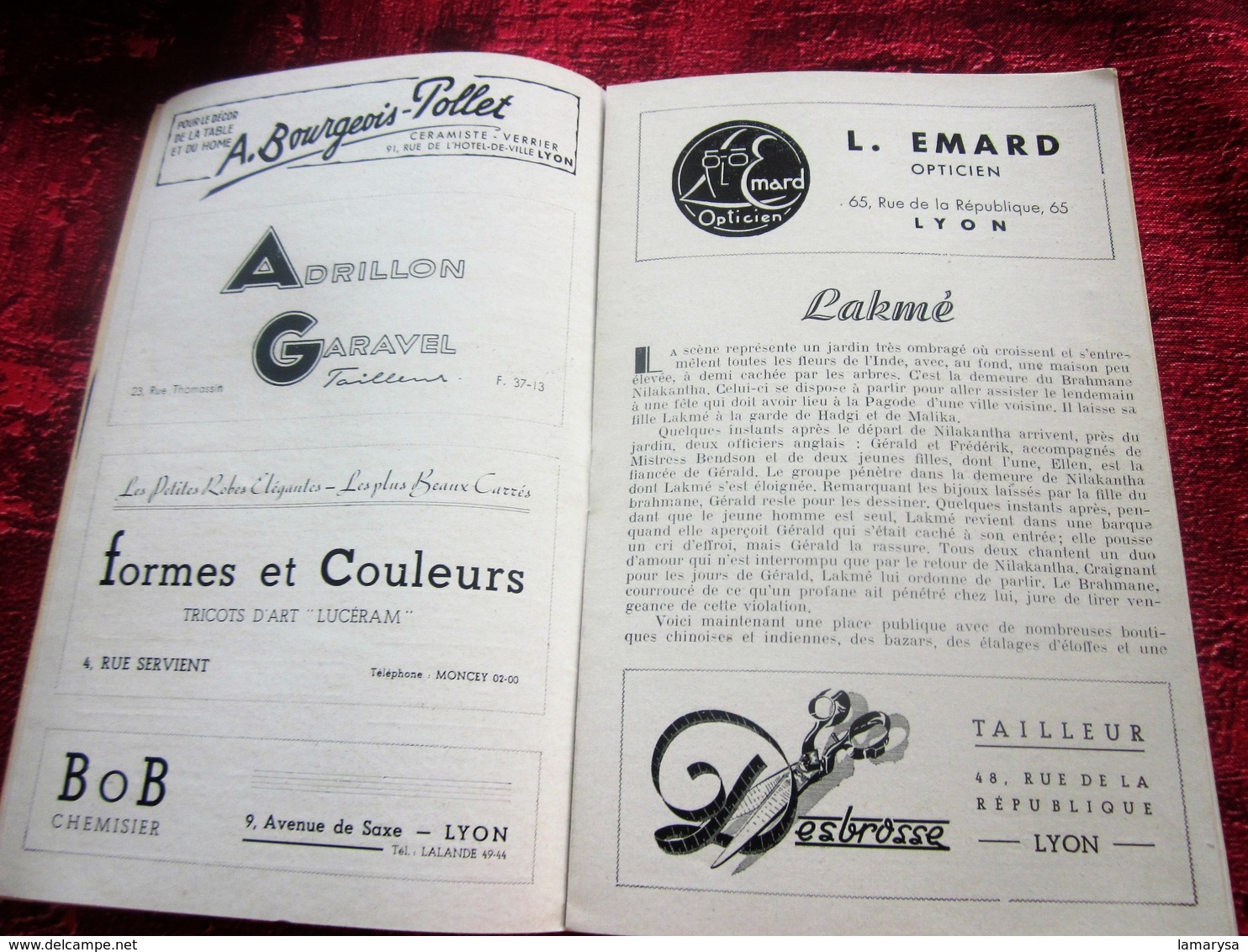 1947/48-LAKMé - GRAND BALLETS-PROGRAMME OPÉRA de LYON-SPECTACLE-PHOTOS ARTISTES COMÉDIENS -ACTEURS-DANSE -PUBLICITÉ