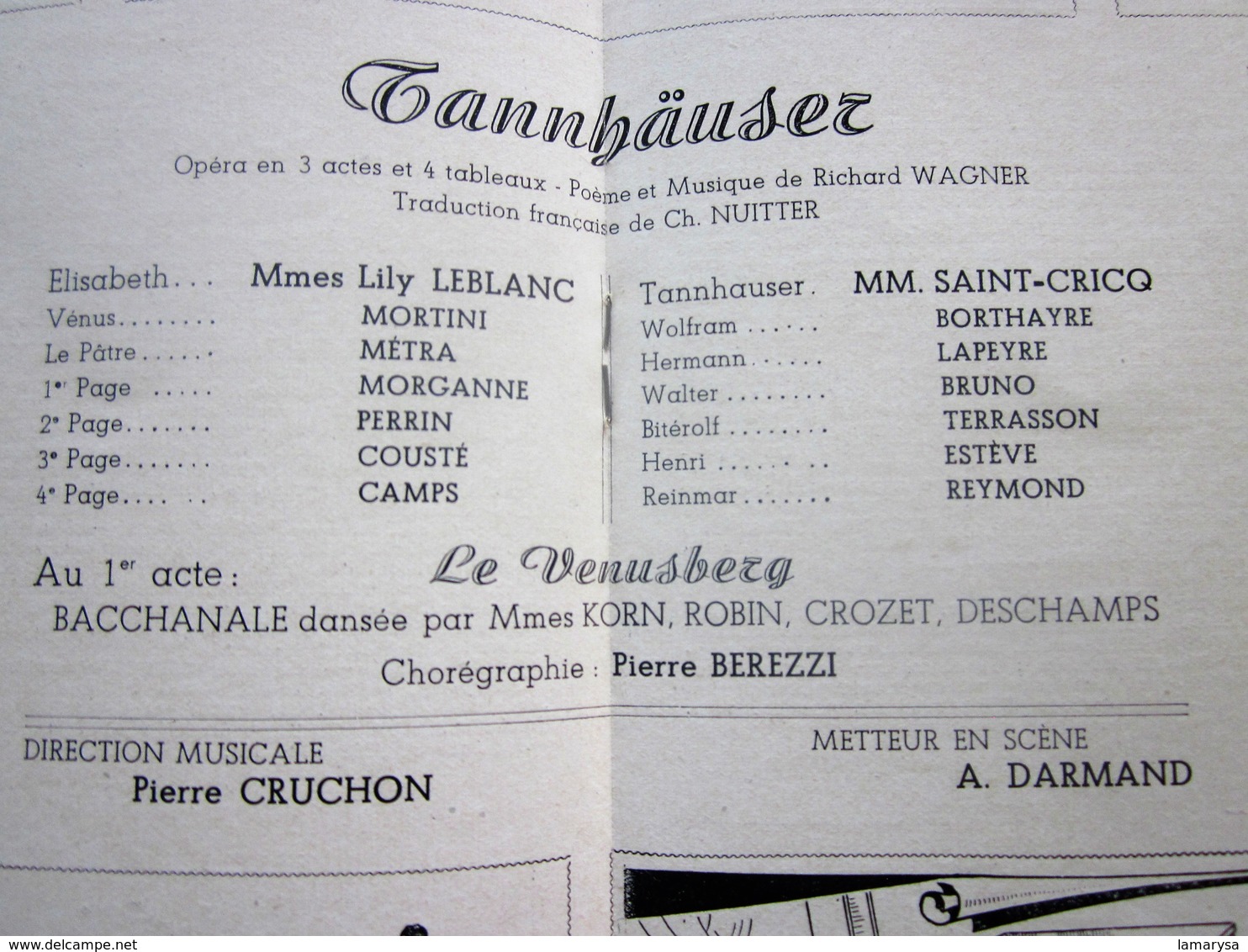 1947/48-TANNHAUSER - LE VENUSBERG -PROGRAMME OPÉRA De LYON-SPECTACLE-PHOTOS ARTISTES COMÉDIENS -ACTEURS-DANSE -PUBLICITÉ - Programma's