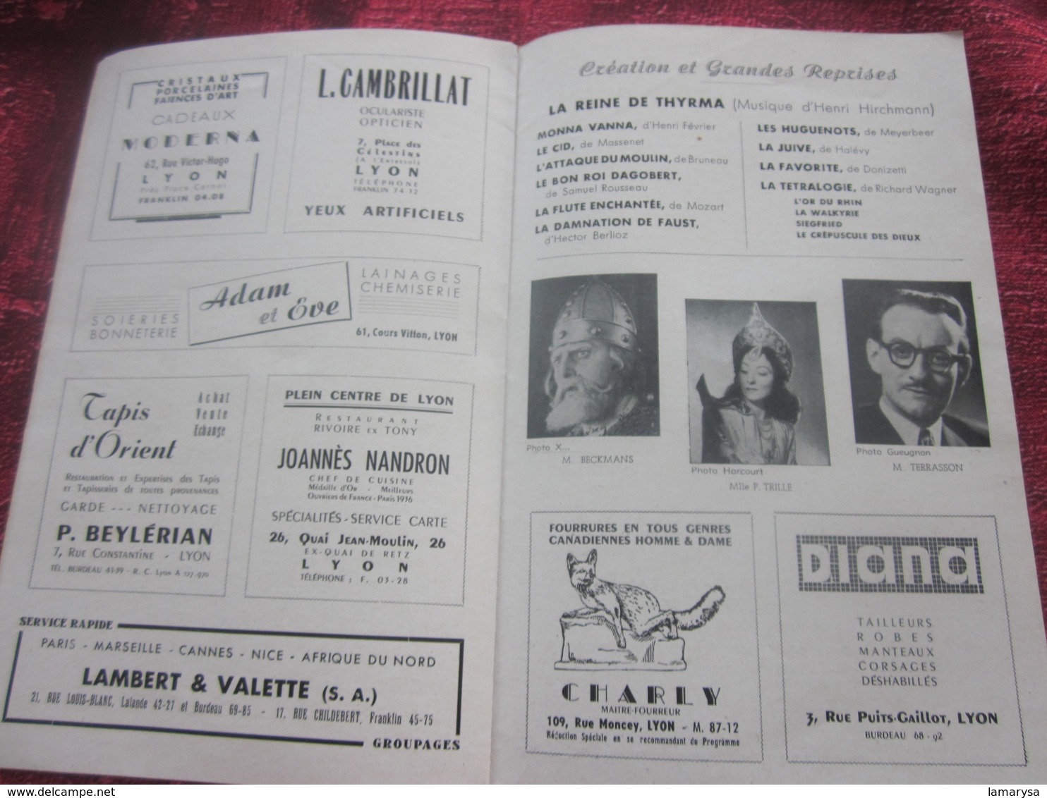 1947/48-TANNHAUSER - LE VENUSBERG -PROGRAMME OPÉRA de LYON-SPECTACLE-PHOTOS ARTISTES COMÉDIENS -ACTEURS-DANSE -PUBLICITÉ