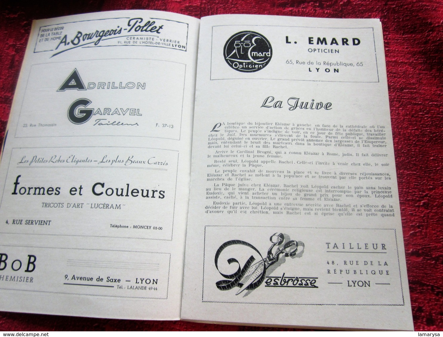 1947/48-LA JUIVE-VALSE DES BUVEURS-PROGRAMME OPÉRA de LYON-SPECTACLE-PHOTOS ARTISTES COMÉDIENS -ACTEURS-DANSE-PUBLICITÉ