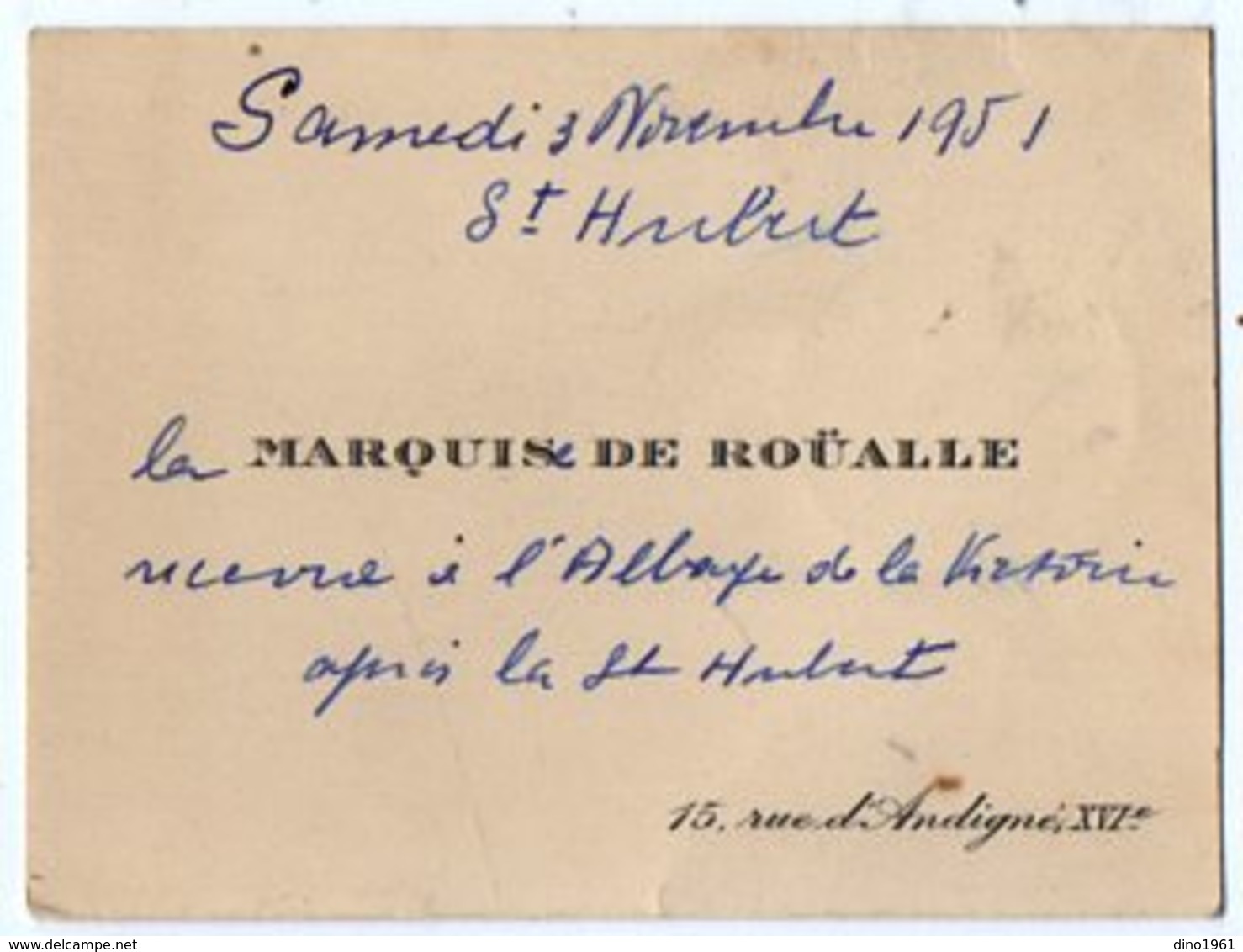 VP14.959 - CDV - Carte De Visite De Mme La Marquise De ROÜALLE à PARIS - Visitenkarten