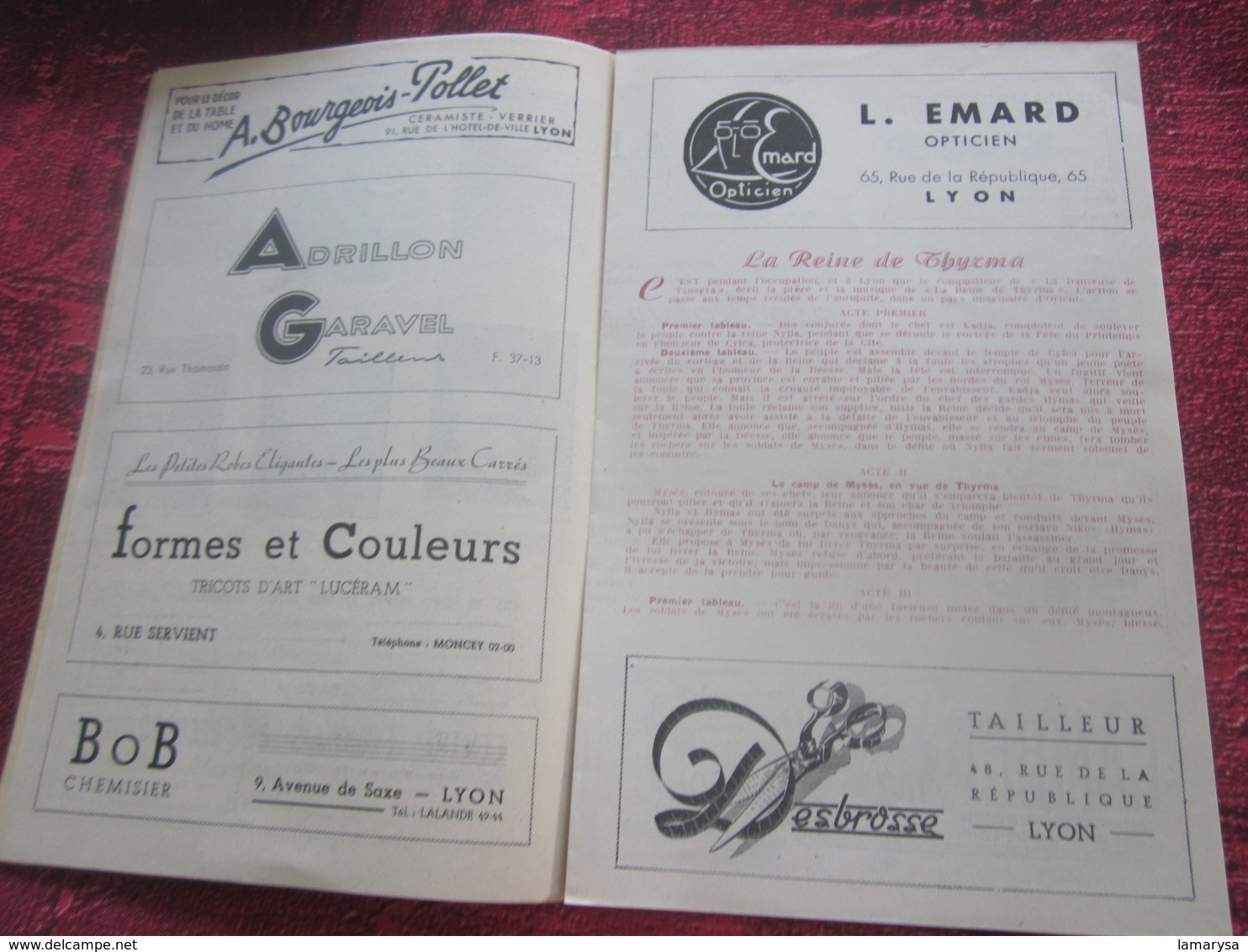 1947/48-LA REINE DE THYRMA-PROGRAMME OPÉRA De LYON-SPECTACLE-PHOTOS ARTISTES COMÉDIENS -ACTEURS-DANSE-PUBLICITÉ - Programmes