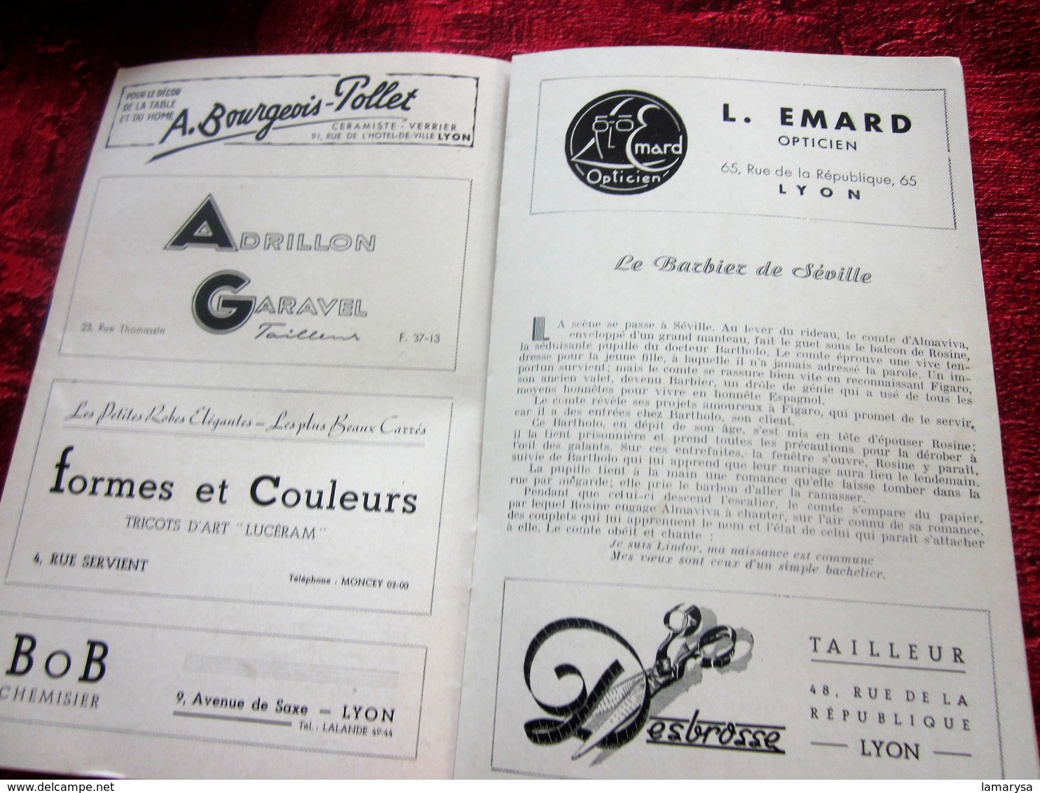 1947/48-LE BARBIER DE SÉVILLE -PROGRAMME OPÉRA De LYON-SPECTACLE-PHOTOS ARTISTES COMÉDIENS -ACTEURS-DANSE-PUBLICITÉ - Programmes