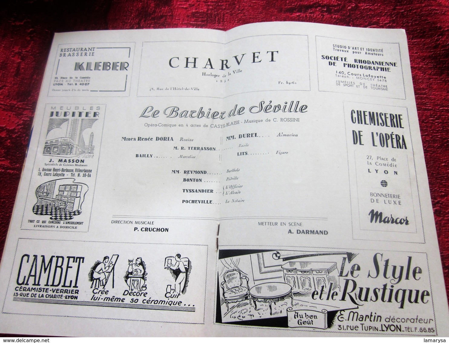 1947/48-LE BARBIER DE SÉVILLE -PROGRAMME OPÉRA de LYON-SPECTACLE-PHOTOS ARTISTES COMÉDIENS -ACTEURS-DANSE-PUBLICITÉ