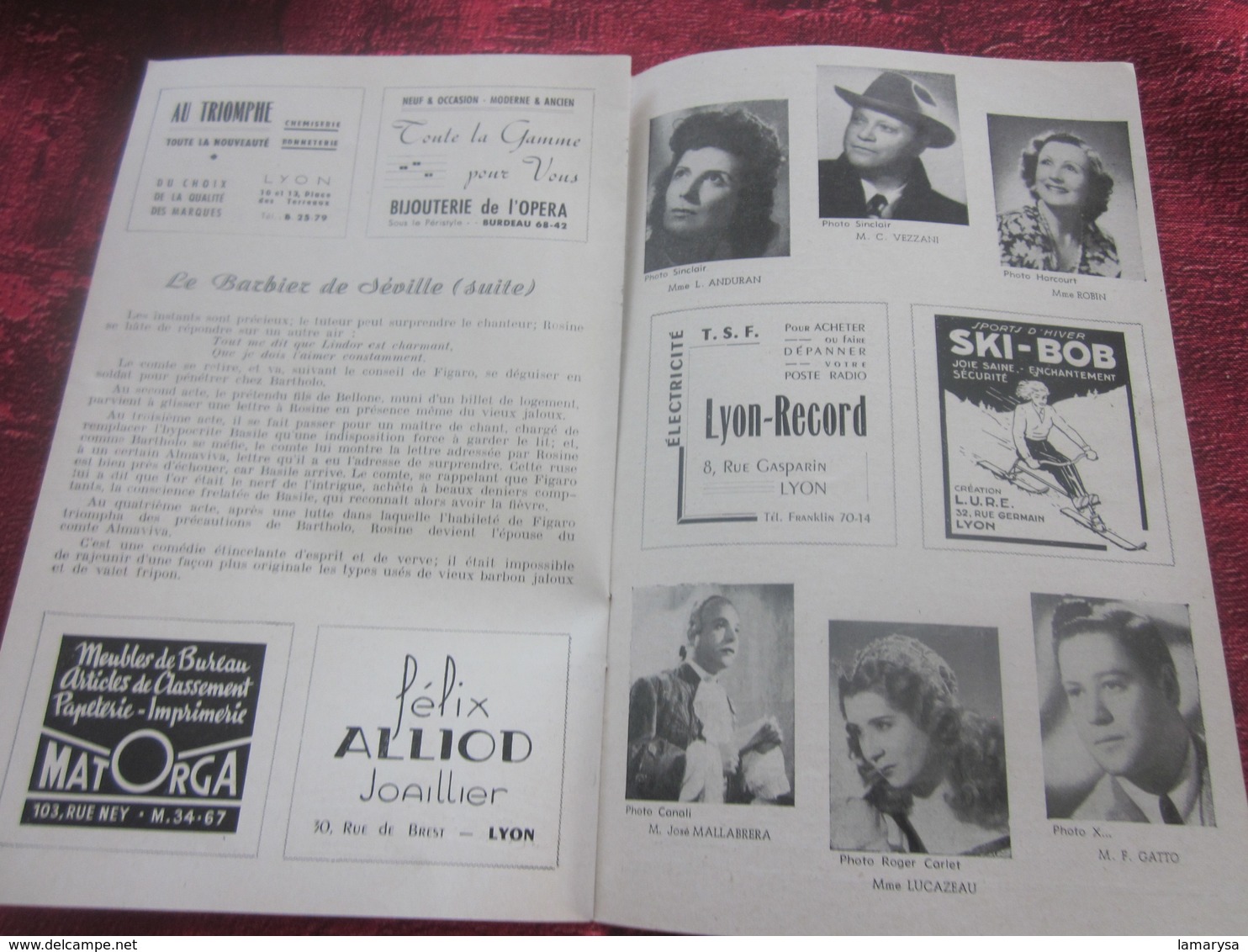 1947/48-LE BARBIER DE SÉVILLE -PROGRAMME OPÉRA de LYON-SPECTACLE-PHOTOS ARTISTES COMÉDIENS -ACTEURS-DANSE-PUBLICITÉ