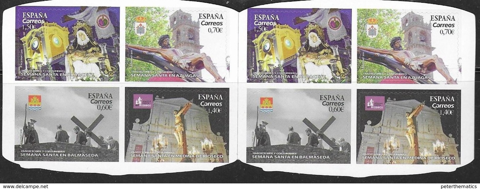 SPAIN, 2019, MNH, EASTER WEEK CELEBRATIONS AND TRADITIONS, DRUMS, CATHEDRALS, BOOKLET OF 8v - Easter