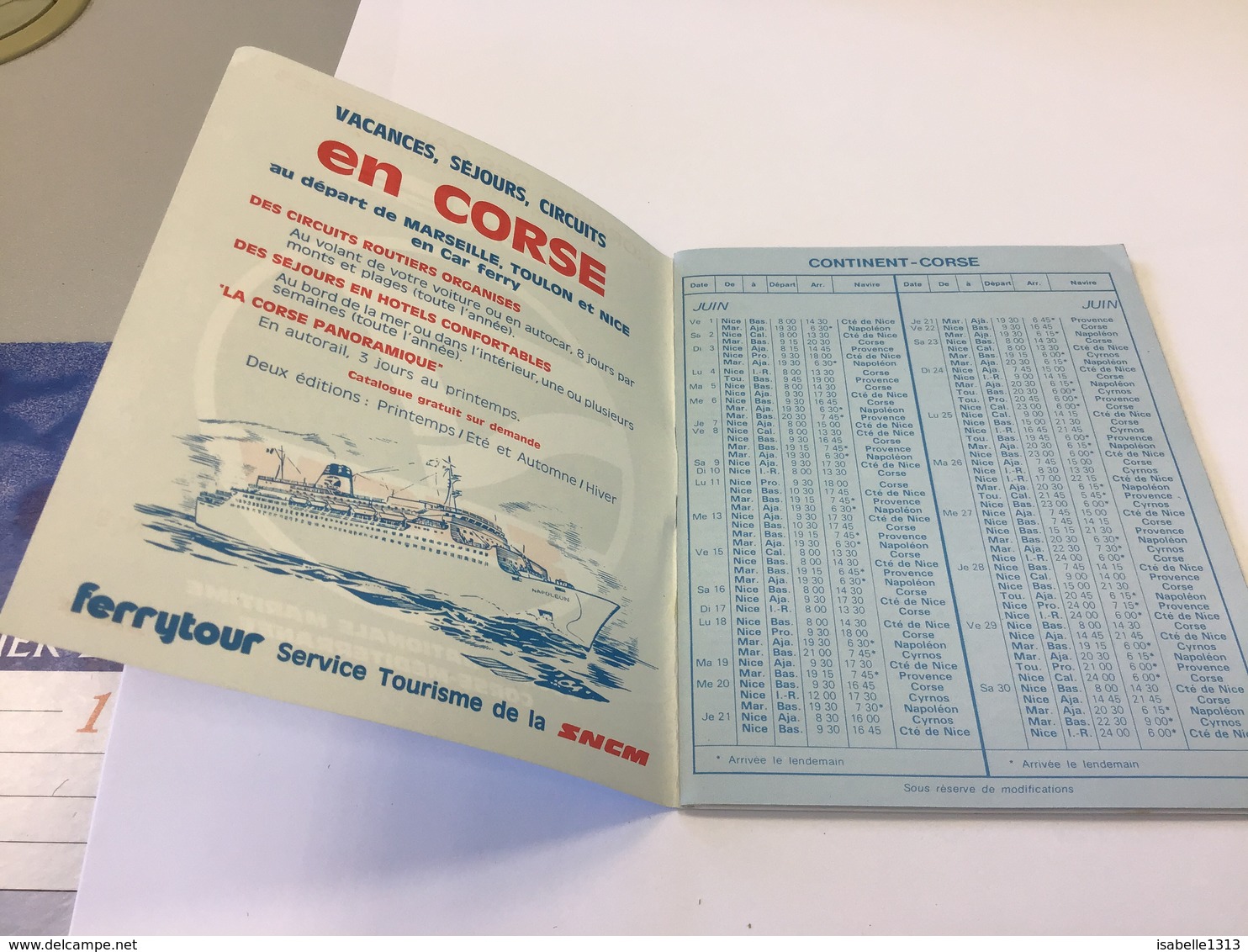 Horaires Des Car-ferry 1979 Corse SNCM Société Nationale Maritime Corse Méditerranée SNCF - Europe