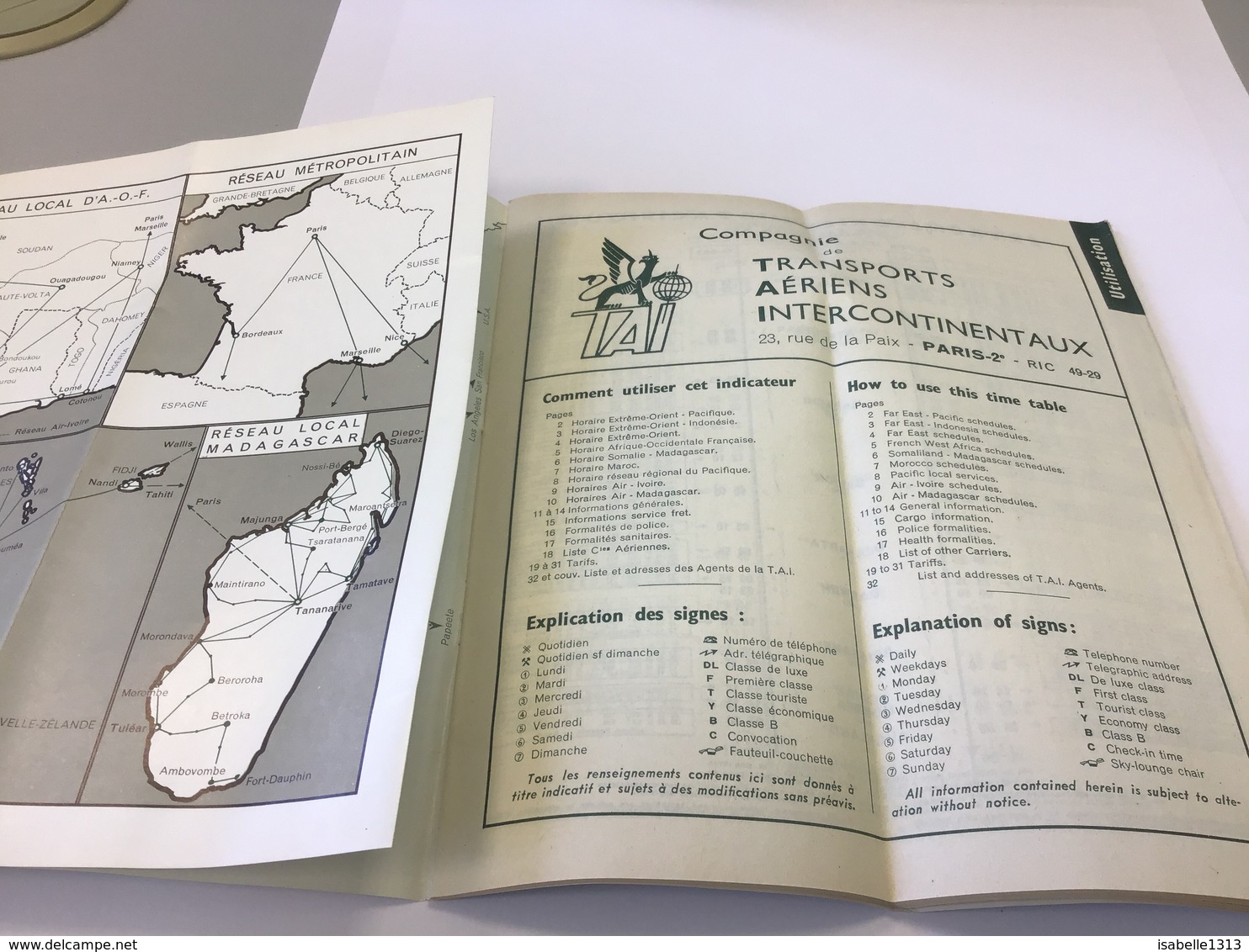 Indicateurs Générales Table 1er Juillet 1958 Aérien Intercontinental Transport Paris Compagnie De Transport Aérien Inte - Europe