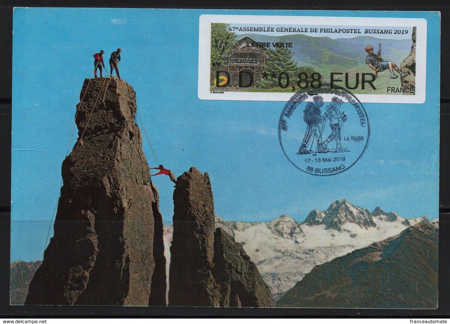 Atm, Nabanco, Lettre Verte DD 0.88€, Théatre Du Peuple, Escalade, 67éme A.G. Philapostel, Bussang 2019. - 2010-... Illustrated Franking Labels