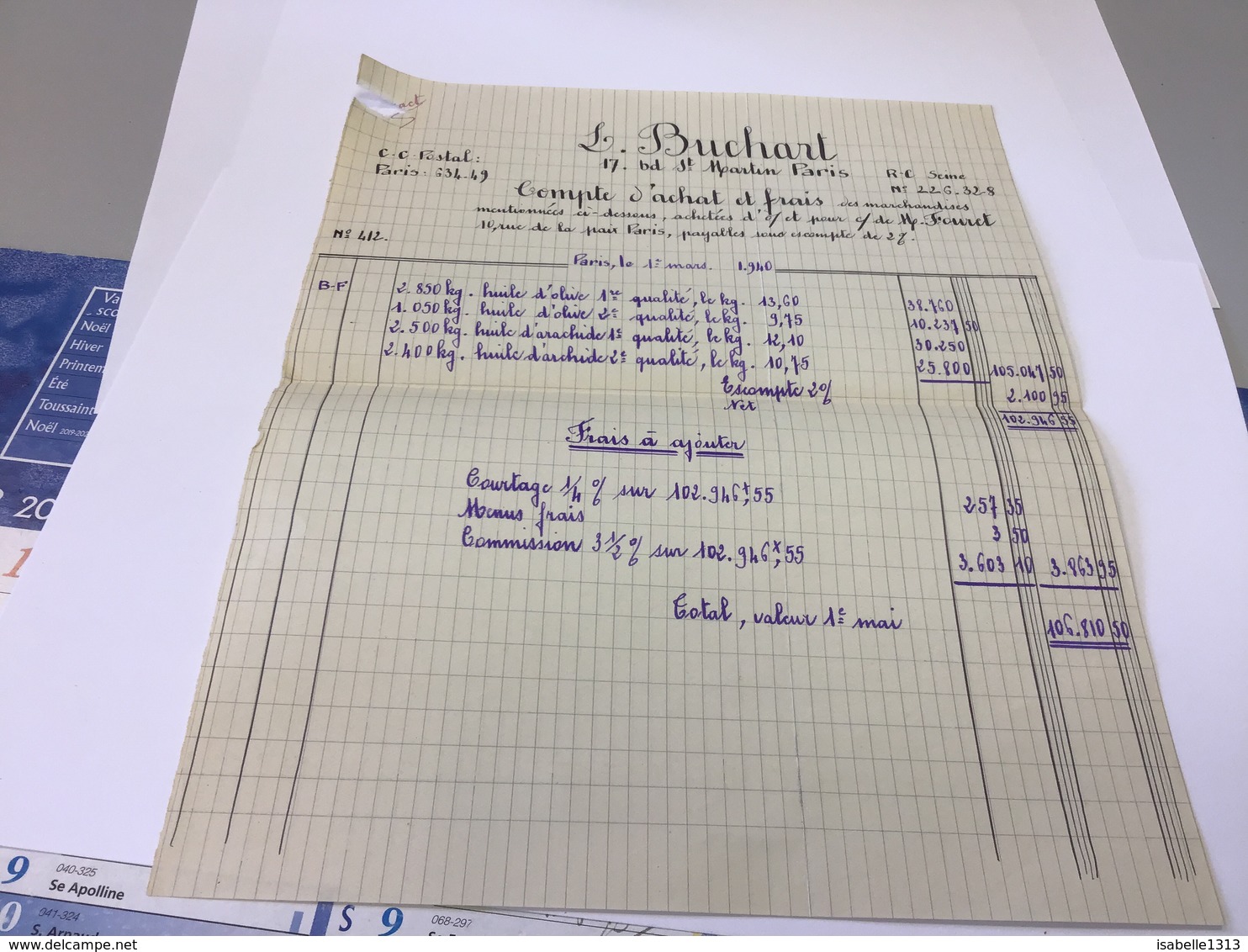 Devoir Manuscrit  Compte D’achat Et Frais Paris - Manuscrits