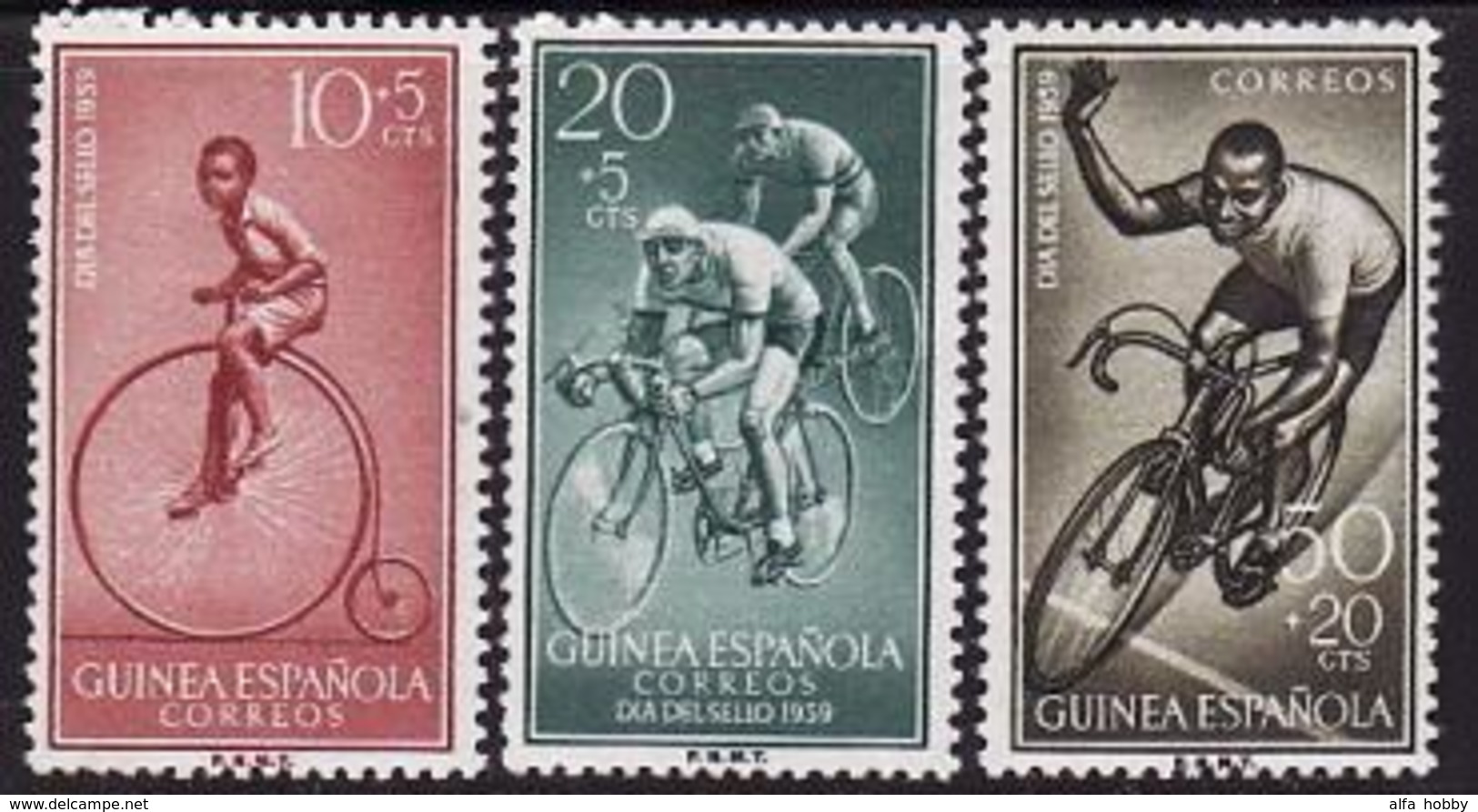 Spanish Guinea, 1959, The Day Of Postage Stamp Cycling, 3 Stamps - Spanish Guinea