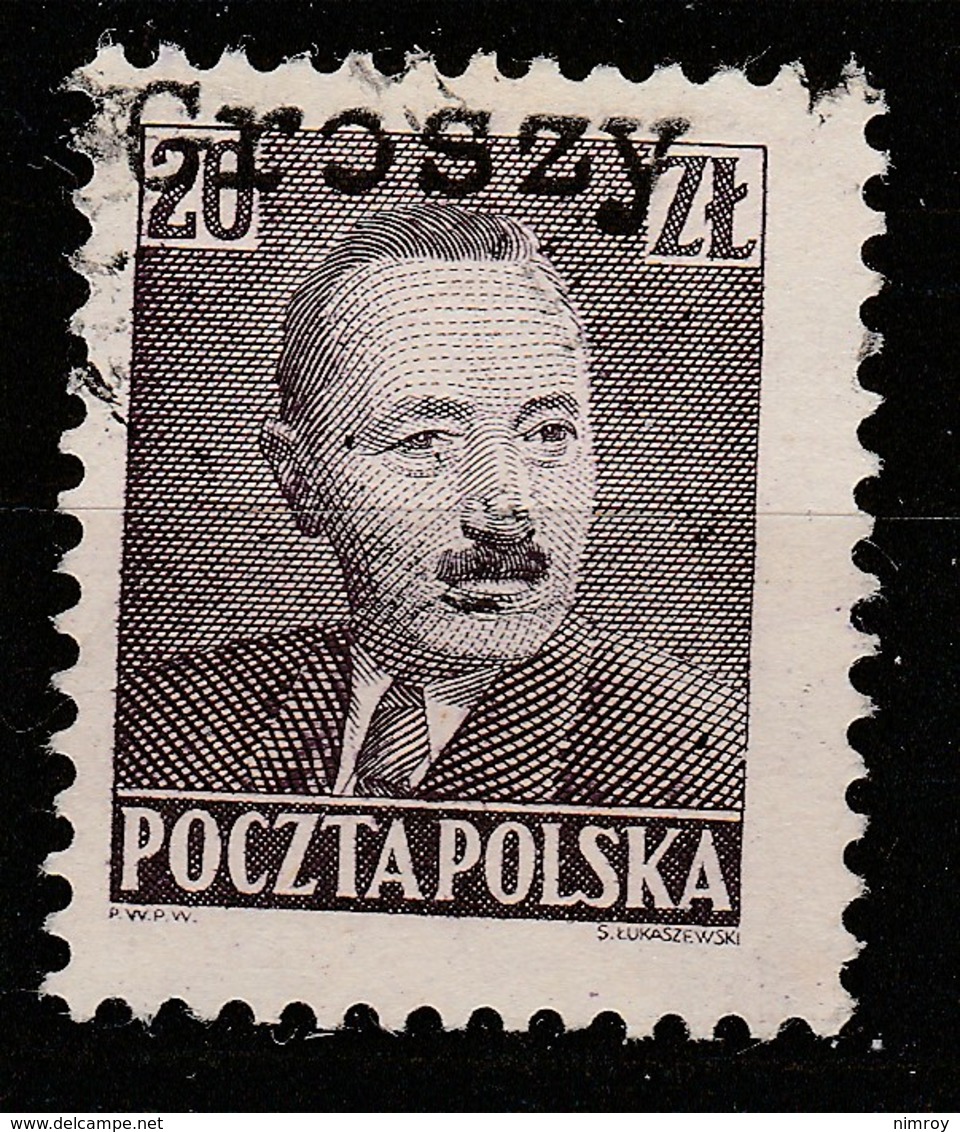 POLAND 1950 BOLESLAW BIERUT GROSZY OVPT Type 35 RZESZOW BLACK USED STAMP, RARE! - Used Stamps