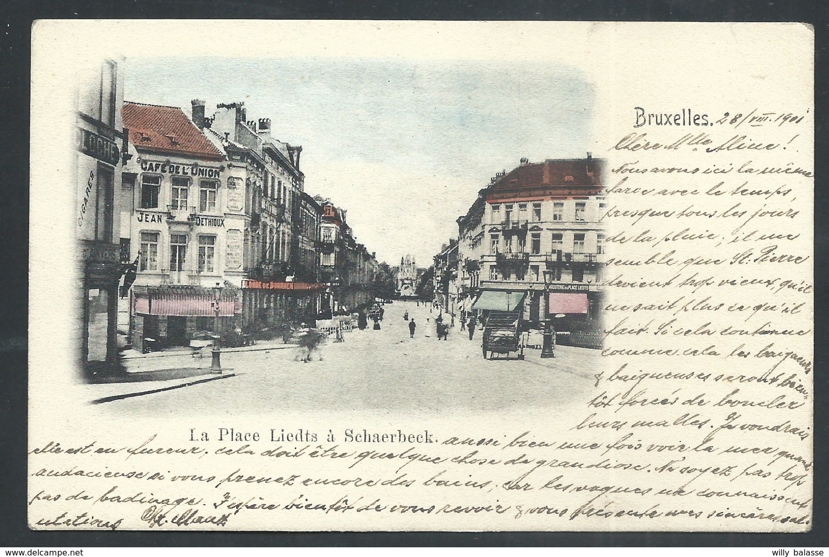 +++ CPA - Bruxelles - SCHAARBEEK - SCHAERBEEK - Place Liedts - Café - Couleur 1901   // - Schaerbeek - Schaarbeek