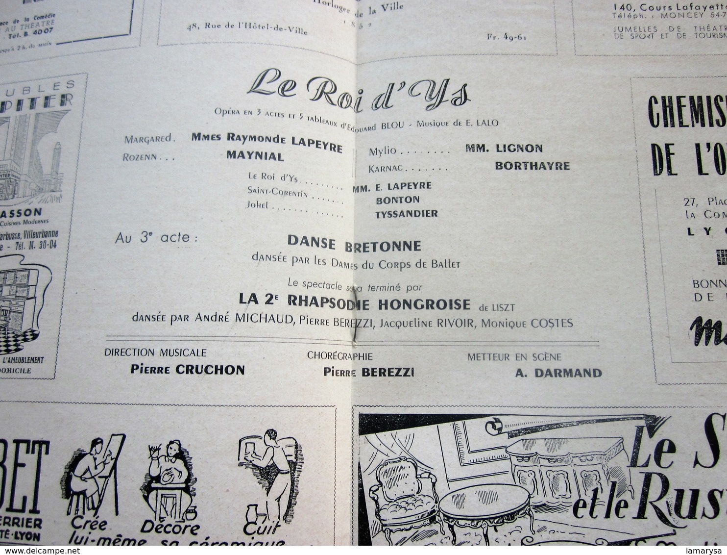 1947/48-LE ROI D'YS-DANSE BRETONNE PROGRAMME OPÉRA De LYON-SPECTACLE-PHOTOS ARTISTES COMÉDIENS -ACTEURS-DANSE-PUBLICITÉ - Programmes