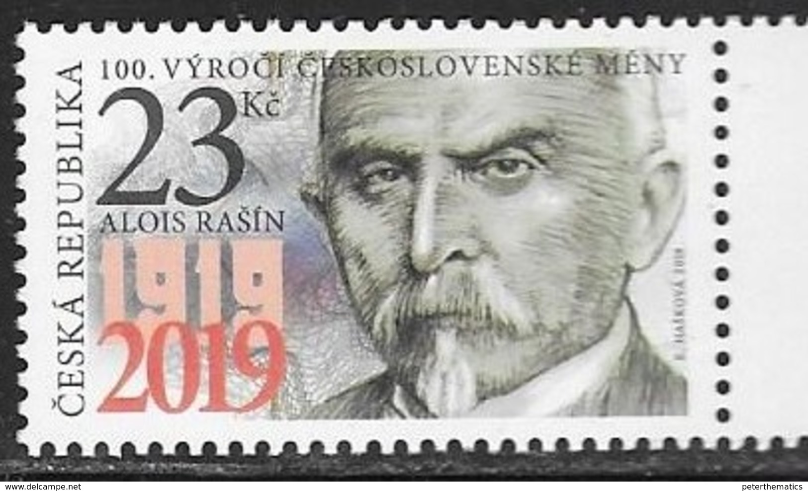 CZECH REPUBLIC, 2019, MNH,  CZECHOSCLOVAK CURRENCY, ALOIS RASIN, ECONOMISTS, 1v - Unclassified
