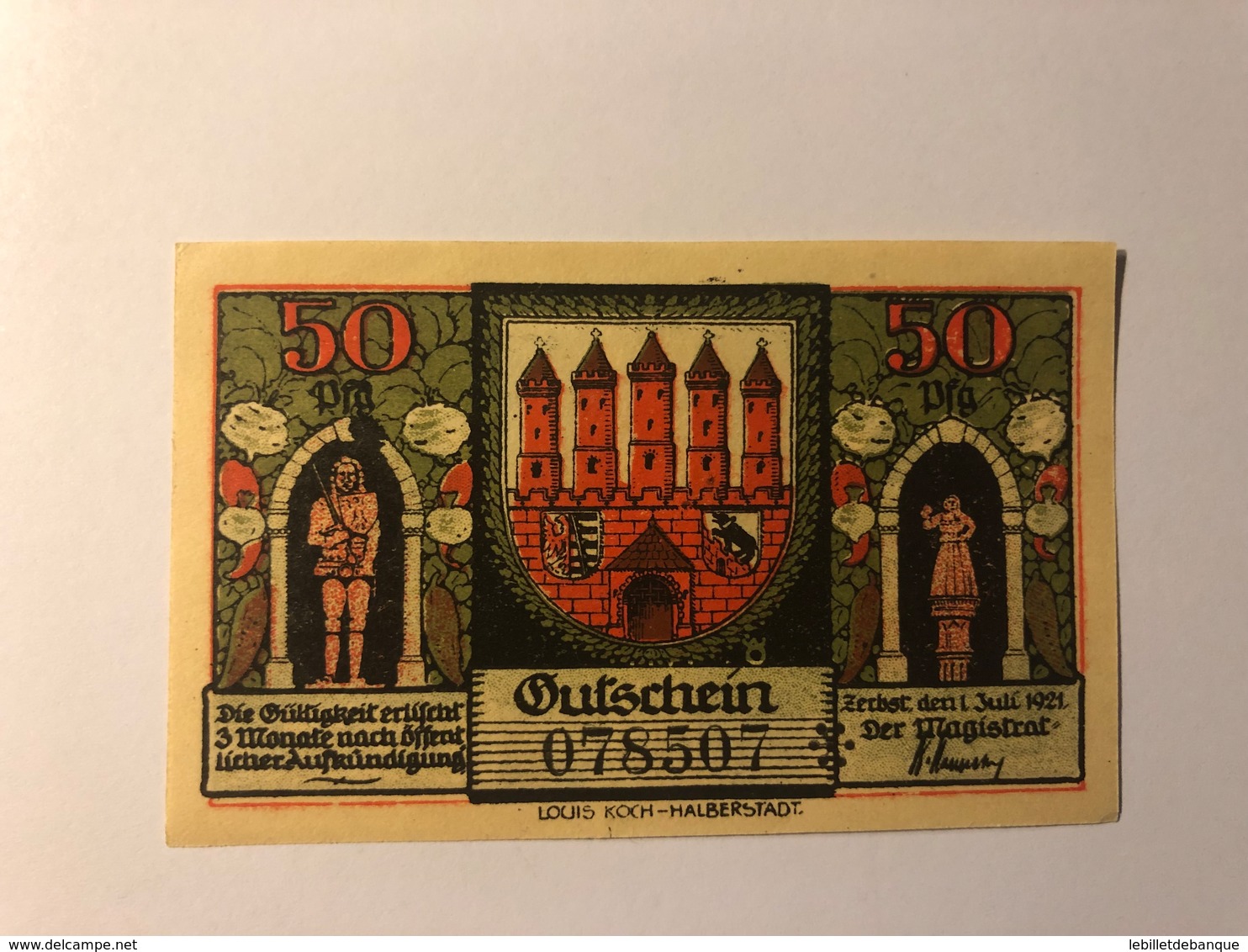 Allemagne Notgeld Zerbst 50 Pfennig - Collections