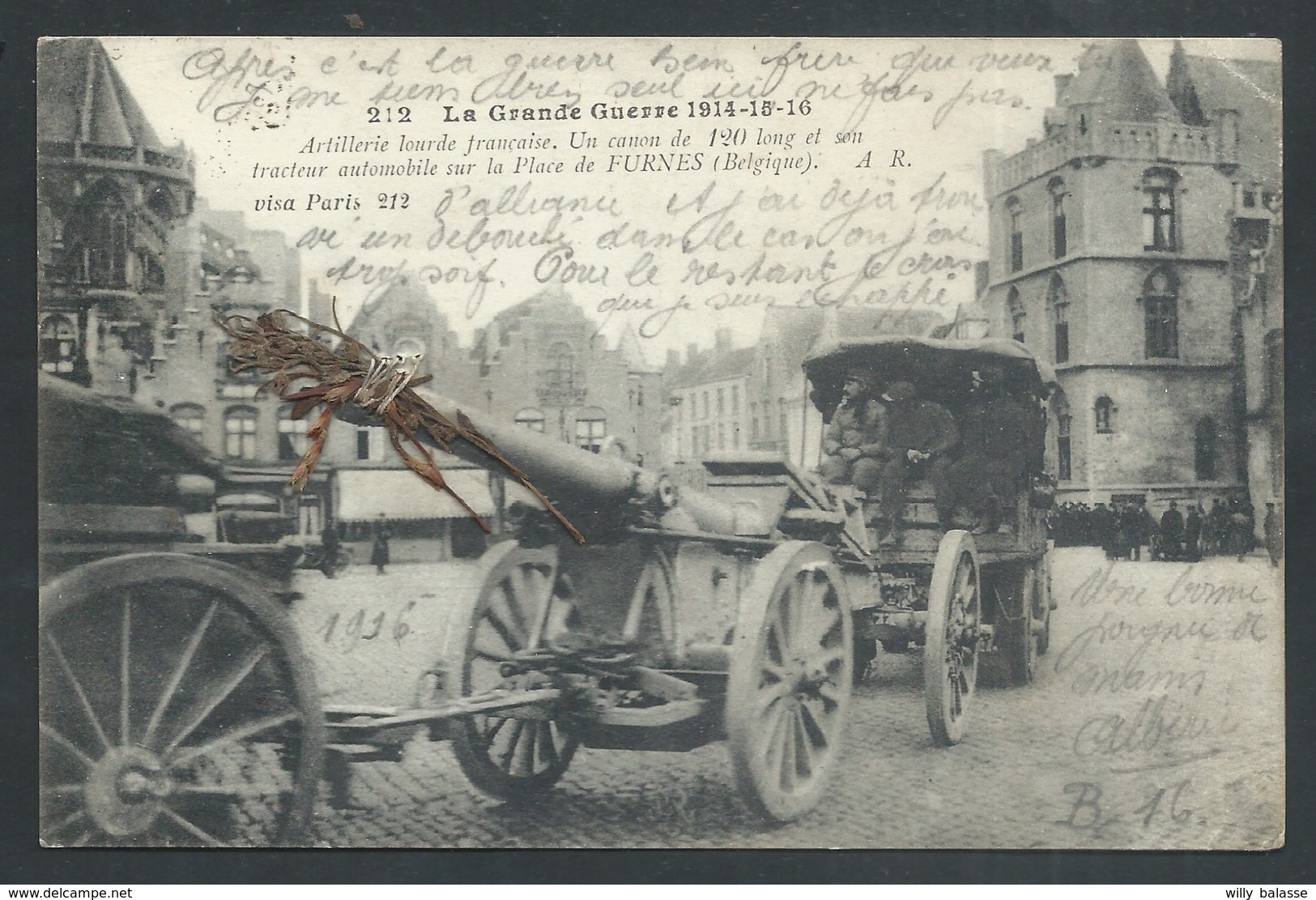 ++ CPA - Militaria - Militaire - FURNES - VEURNE - Guerre - Artillerie Lourde Française - Canon Et Tracteur Automobile// - Guerre 1914-18