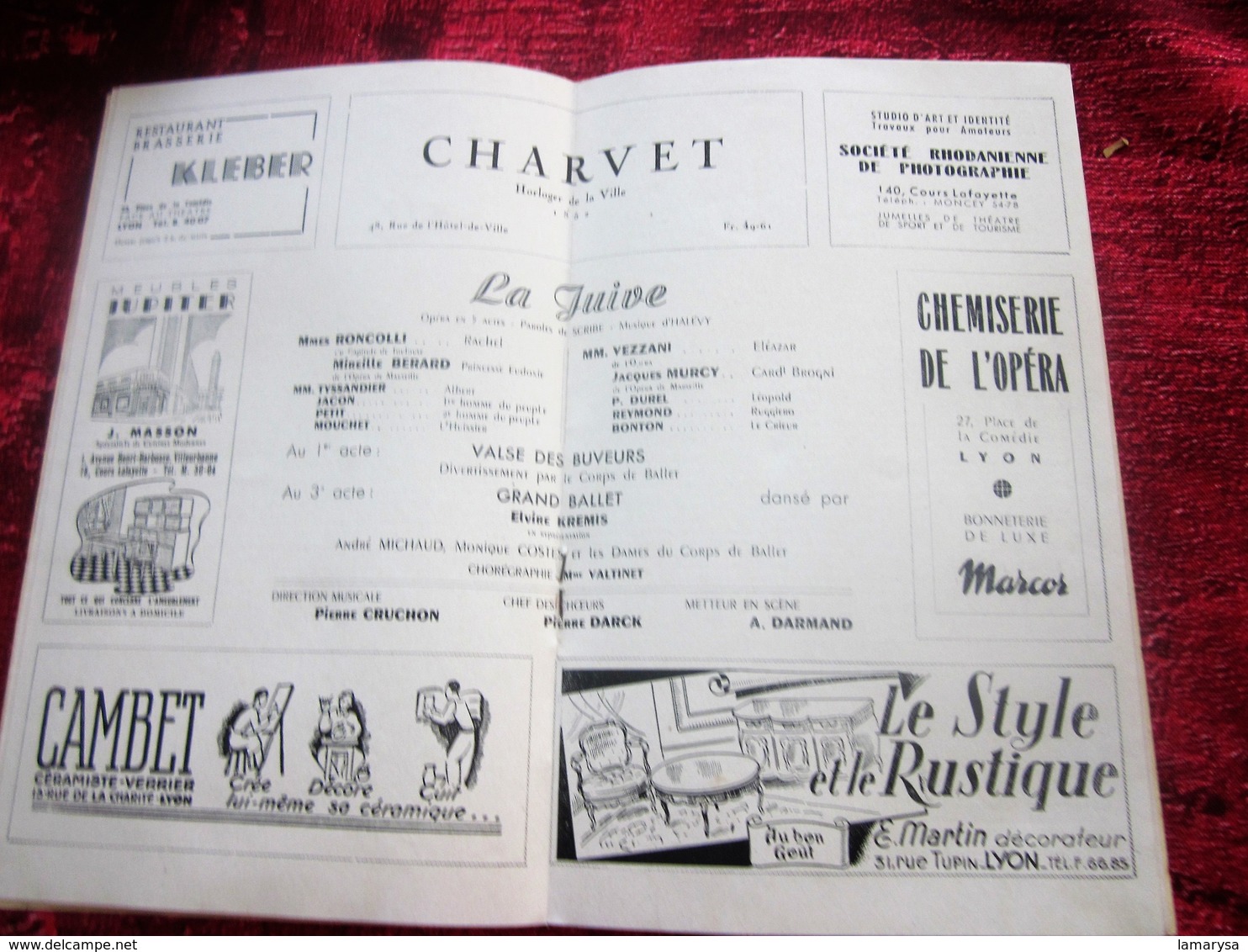 1947/48-LA JUIVE-VALSE BUVEURS-BALL PROGRAMME OPÉRA de LYON-SPECTACLE-PHOTOS ARTISTES COMÉDIENS -ACTEURS-DANSE-PUBLICITÉ