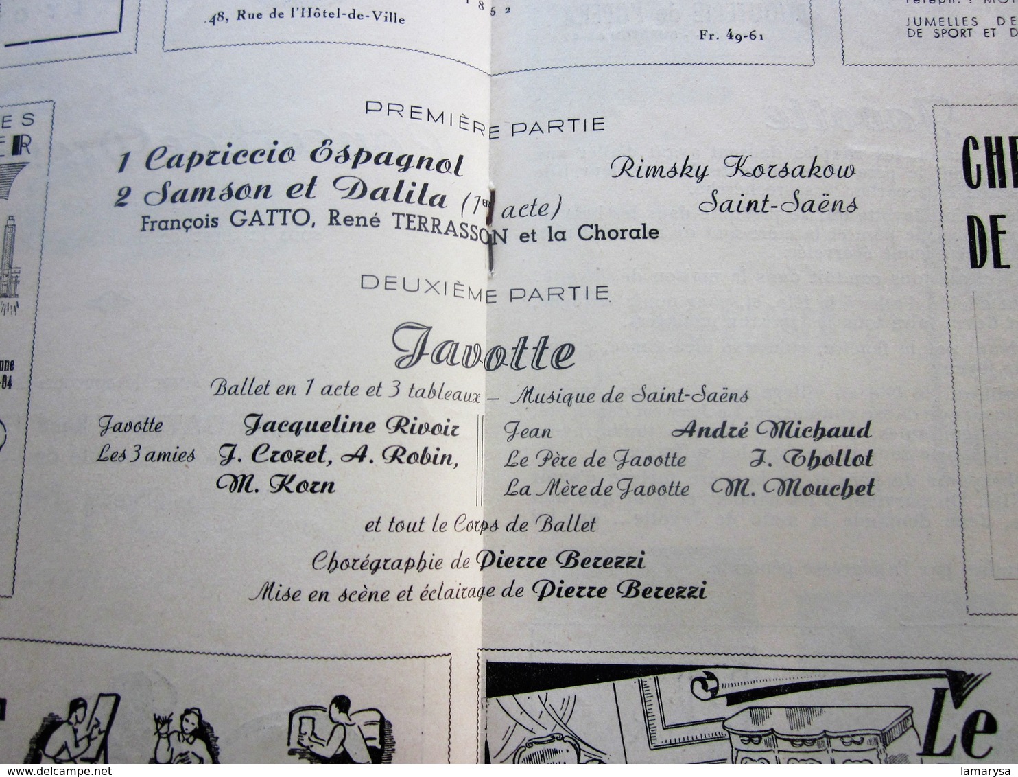 1947/48-JAVOTTE-CONCERT PROPAGANDE- PROGRAMME OPÉRA De LYON-SPECTACLE-PHOTOS ARTISTES COMÉDIENS -ACTEURS-DANSE-PUBLICITÉ - Programmes