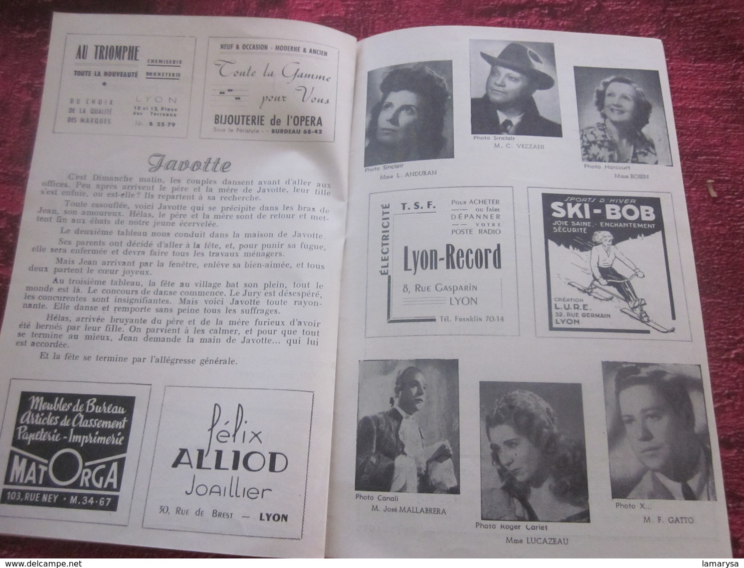 1947/48-JAVOTTE-CONCERT PROPAGANDE- PROGRAMME OPÉRA de LYON-SPECTACLE-PHOTOS ARTISTES COMÉDIENS -ACTEURS-DANSE-PUBLICITÉ