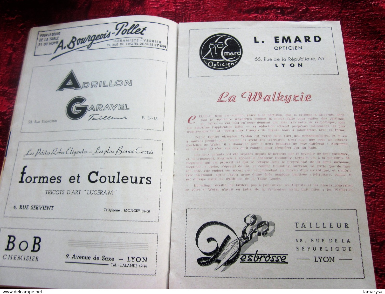 1947/48-LA WALKYRIE- ORCHESTRE -- PROGRAMME OPÉRA De LYON-SPECTACLE-PHOTOS ARTISTES COMÉDIENS -ACTEURS-DANSE-PUBLICITÉ - Programs