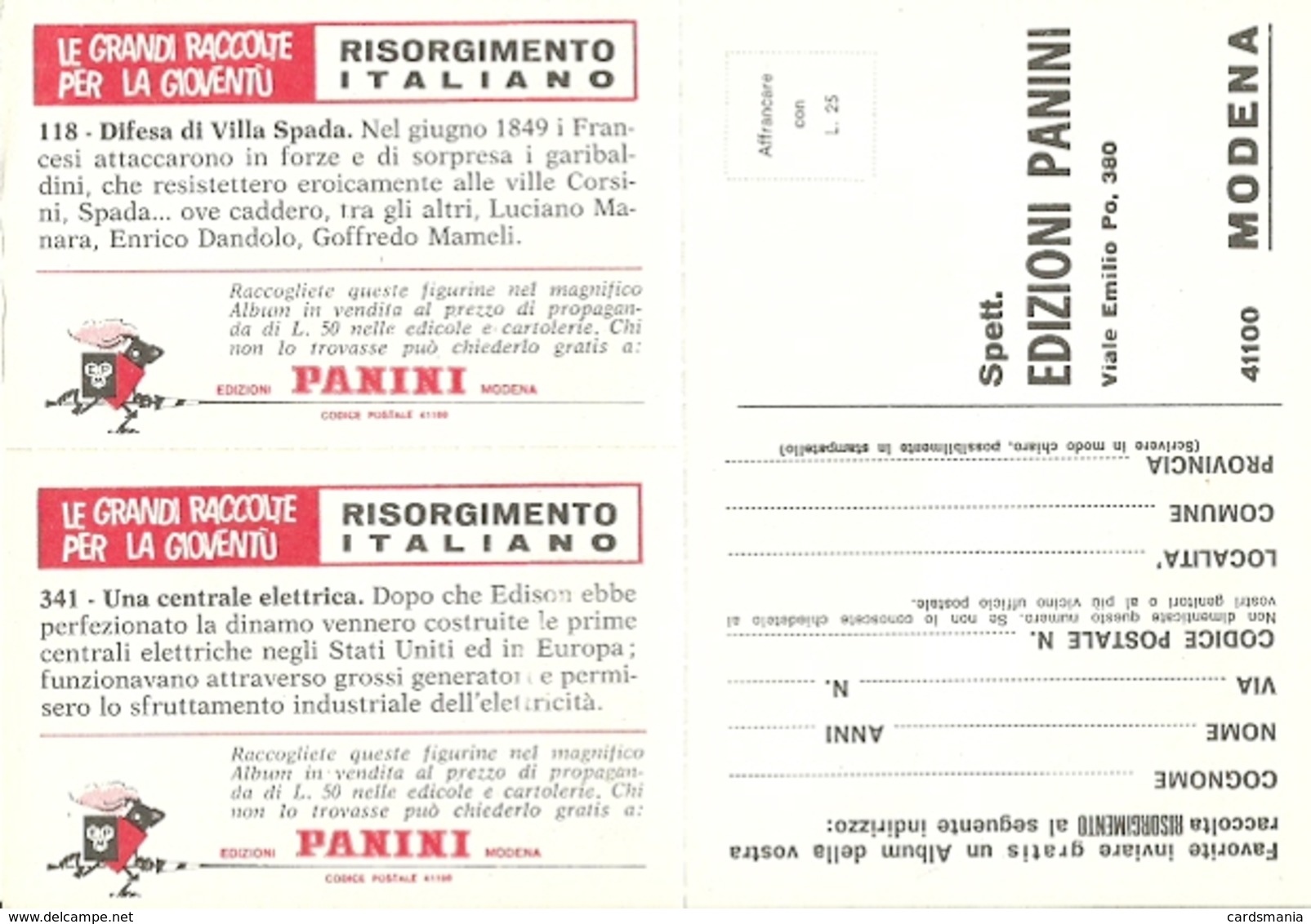 RISORGIMENTO ITALIANO ED.  PANINI  BUONO ALBUM-FIGURINE NUOVE - Edizione Italiana