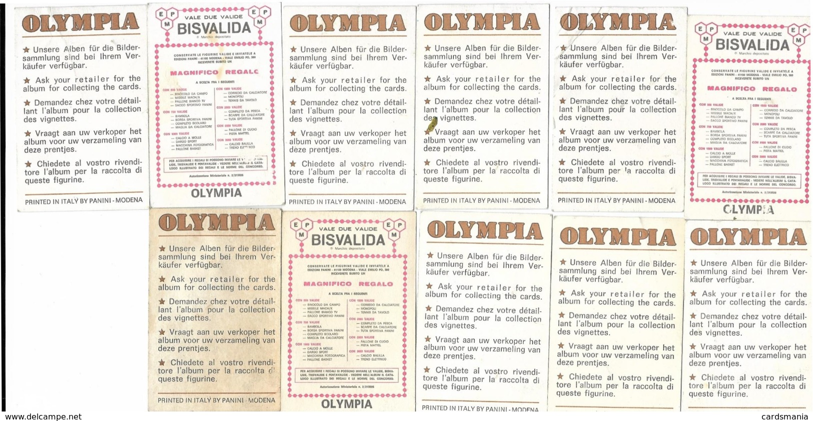 11 Figurine OLYMPIA 72 PANINI - Edizione Italiana