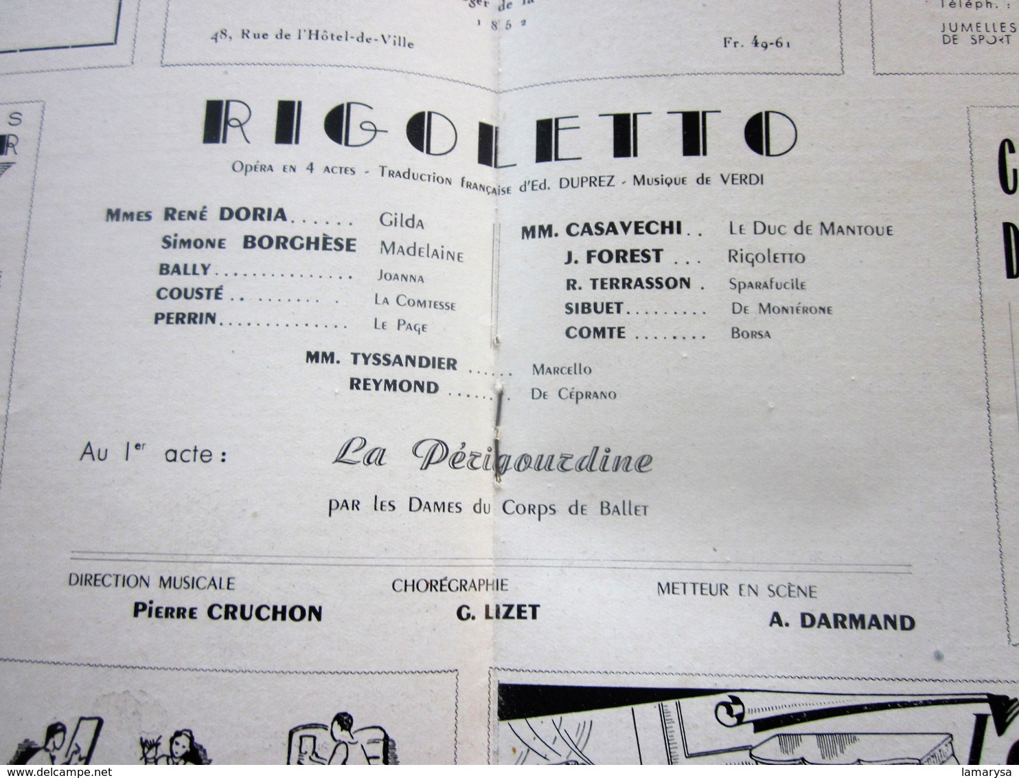 1947/48-RIGOLETTO -LA PERIGOURDINE- PROGRAMME OPÉRA De LYON-SPECTACLE-PHOTOS ARTISTE COMÉDIENS -ACTEURS-DANSE-PUBLICITÉ - Programmes