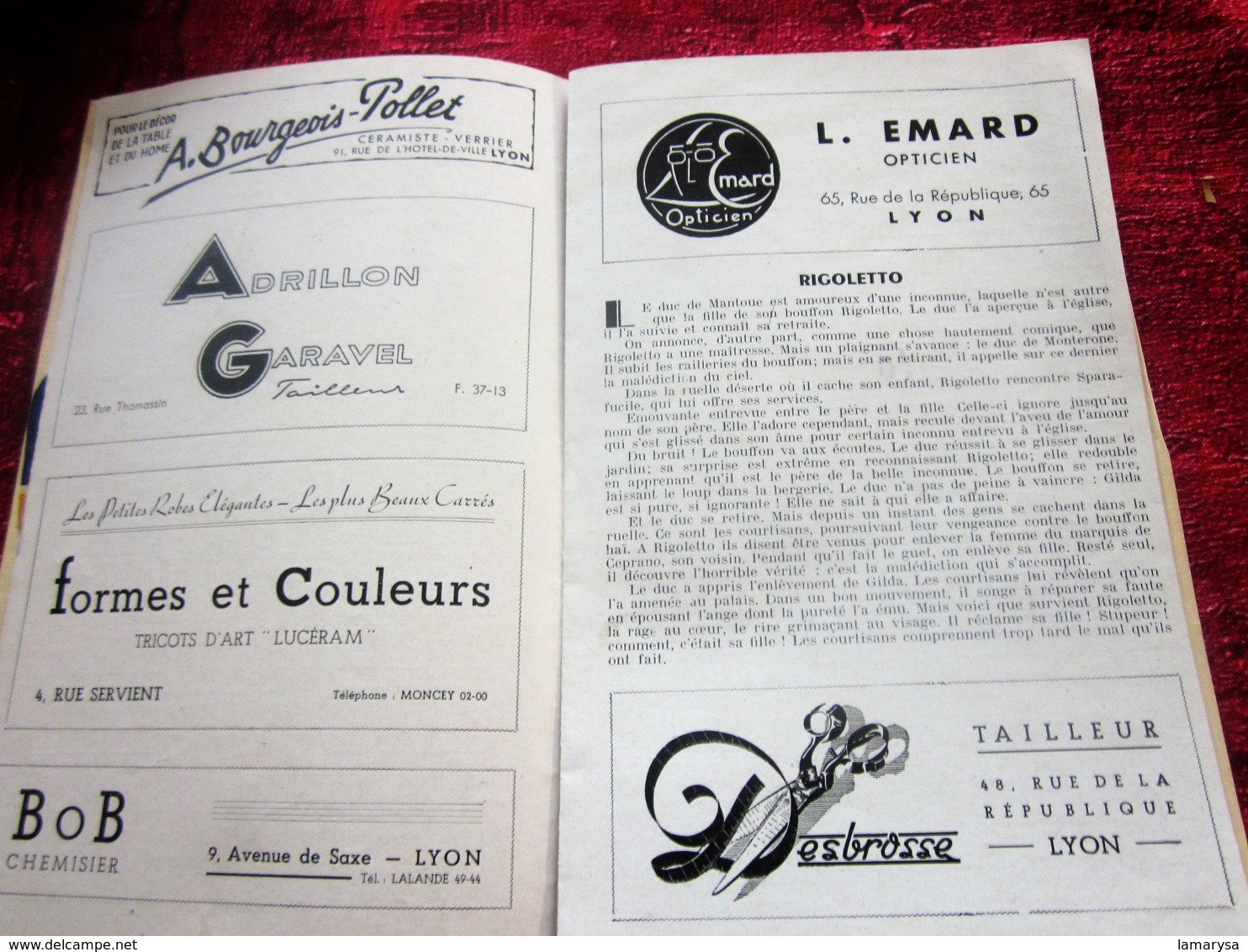 1947/48-RIGOLETTO -LA PERIGOURDINE- PROGRAMME OPÉRA De LYON-SPECTACLE-PHOTOS ARTISTE COMÉDIENS -ACTEURS-DANSE-PUBLICITÉ - Programmes