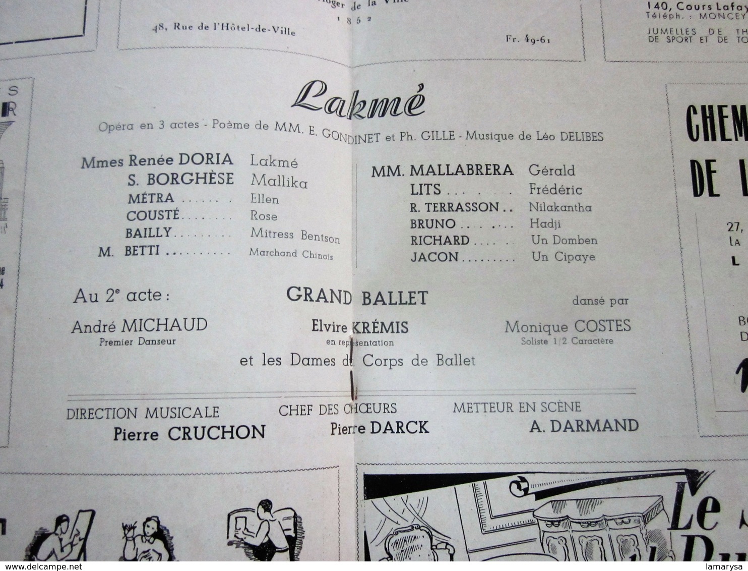 1947/48-Lakmé-  GRAND BALLET -- PROGRAMME OPÉRA De LYON-SPECTACLE-PHOTOS ARTISTE COMÉDIENS -ACTEURS-DANSE-PUBLICITÉ - Programmes