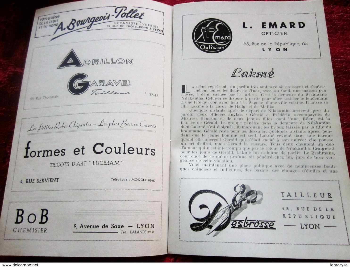 1947/48-Lakmé-  GRAND BALLET -- PROGRAMME OPÉRA De LYON-SPECTACLE-PHOTOS ARTISTE COMÉDIENS -ACTEURS-DANSE-PUBLICITÉ - Programmes