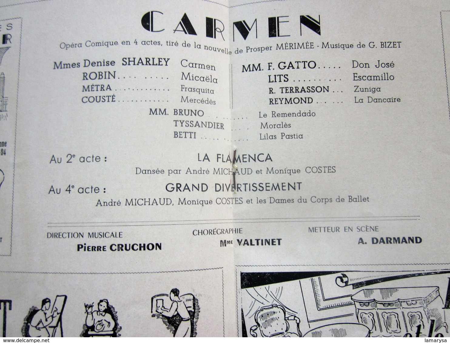 1947/48-CARMEN-LA FLAMENCA-DIVERTISS PROGRAMME OPÉRA De LYON-SPECTACLE-PHOTOS ARTISTE COMÉDIENS -ACTEURS-DANSE-PUBLICITÉ - Programmes