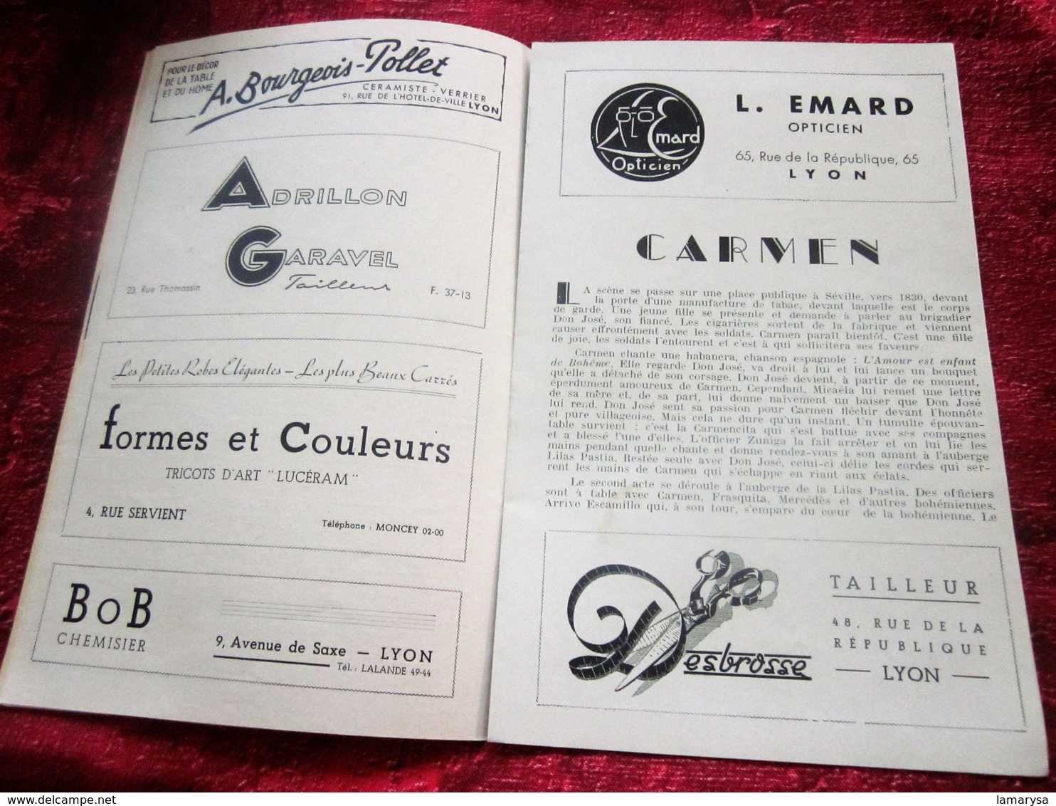 1947/48-CARMEN-LA FLAMENCA-DIVERTISS PROGRAMME OPÉRA De LYON-SPECTACLE-PHOTOS ARTISTE COMÉDIENS -ACTEURS-DANSE-PUBLICITÉ - Programmes