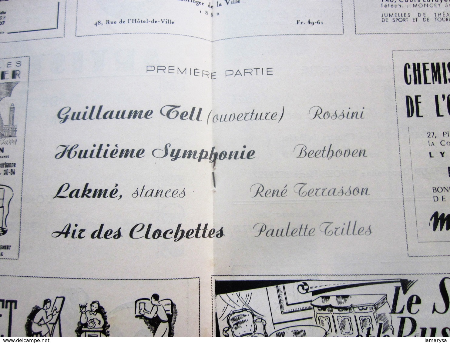 1947/48-GUILLAUME TELL-8é SYMPHONIE--PROGRAMME OPÉRA De LYON-SPECTACLE-PHOTOS ARTISTE COMÉDIENS -ACTEURS-DANSE-PUBLICITÉ - Programmes