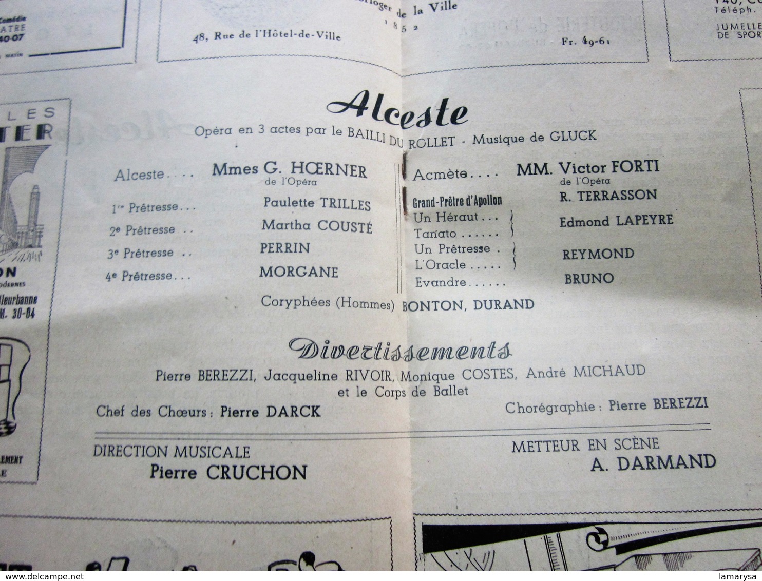 1947/48-ALCESTE-DIVERTISSEMENTS - PROGRAMME OPÉRA De LYON-SPECTACLE-PHOTOS ARTISTE COMÉDIENS -ACTEURS-DANSE-PUBLICITÉ - Programmes