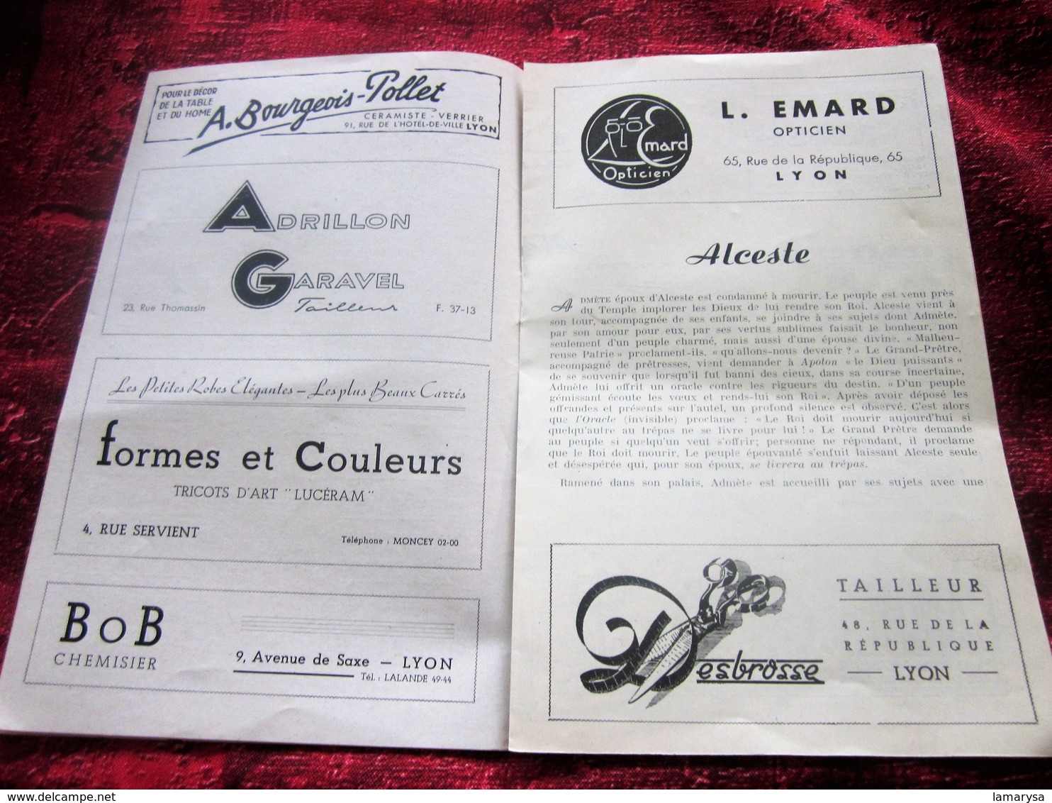 1947/48-ALCESTE-DIVERTISSEMENTS - PROGRAMME OPÉRA De LYON-SPECTACLE-PHOTOS ARTISTE COMÉDIENS -ACTEURS-DANSE-PUBLICITÉ - Programmes