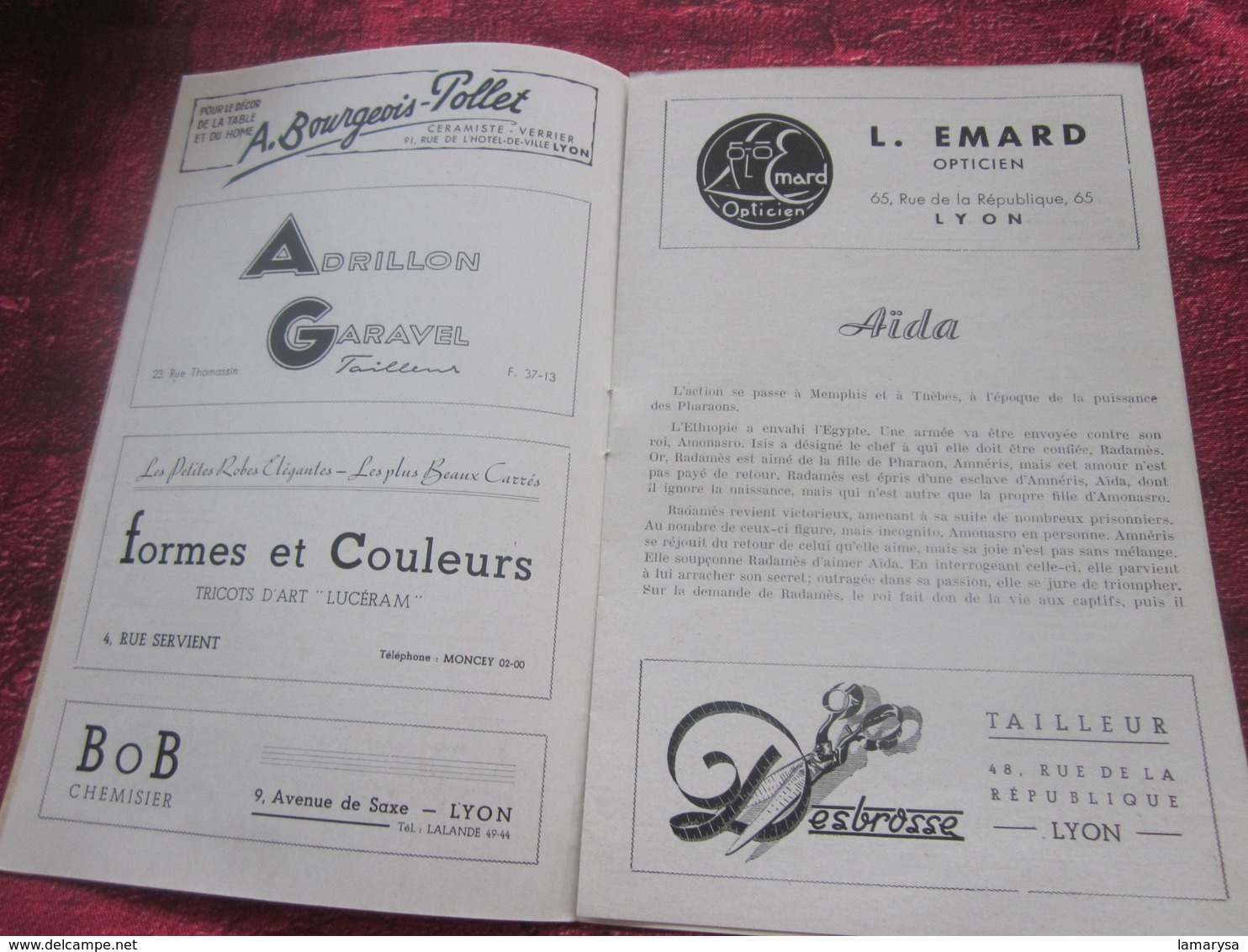 1947/48- AIDA - LE BALLET EGYPTIEN - PROGRAMME OPÉRA De LYON-SPECTACLE-PHOTOS ARTISTE COMÉDIENS -ACTEURS-DANSE-PUBLICITÉ - Programmes