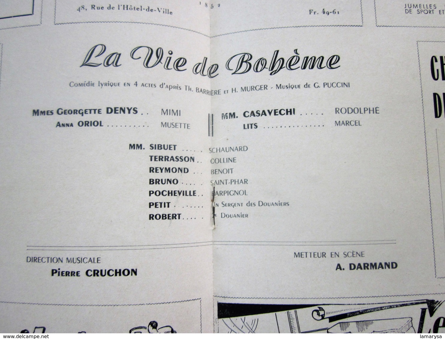 1947/48- LA VIE DE BOHEME   - PROGRAMME OPÉRA De LYON-SPECTACLE-PHOTOS ARTISTE COMÉDIENS -ACTEURS-DANSE-PUBLICITÉ - Programmes