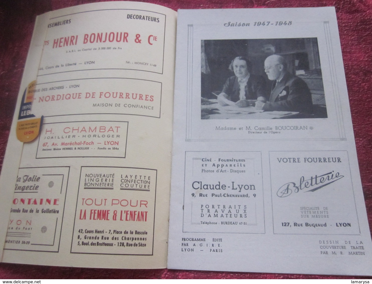 1947/48- LA VIE DE BOHEME   - PROGRAMME OPÉRA De LYON-SPECTACLE-PHOTOS ARTISTE COMÉDIENS -ACTEURS-DANSE-PUBLICITÉ - Programmes