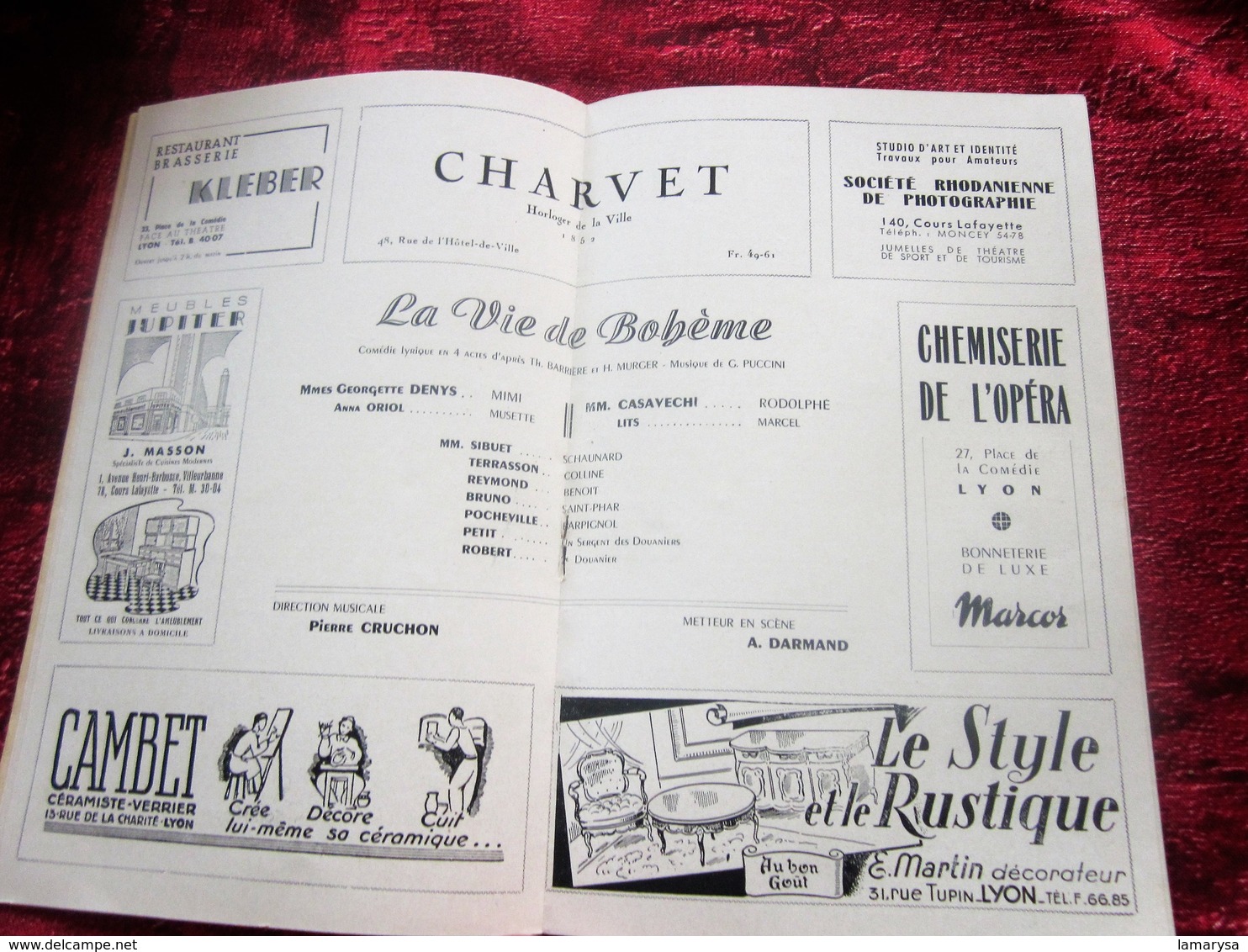 1947/48- LA VIE DE BOHEME   - PROGRAMME OPÉRA de LYON-SPECTACLE-PHOTOS ARTISTE COMÉDIENS -ACTEURS-DANSE-PUBLICITÉ