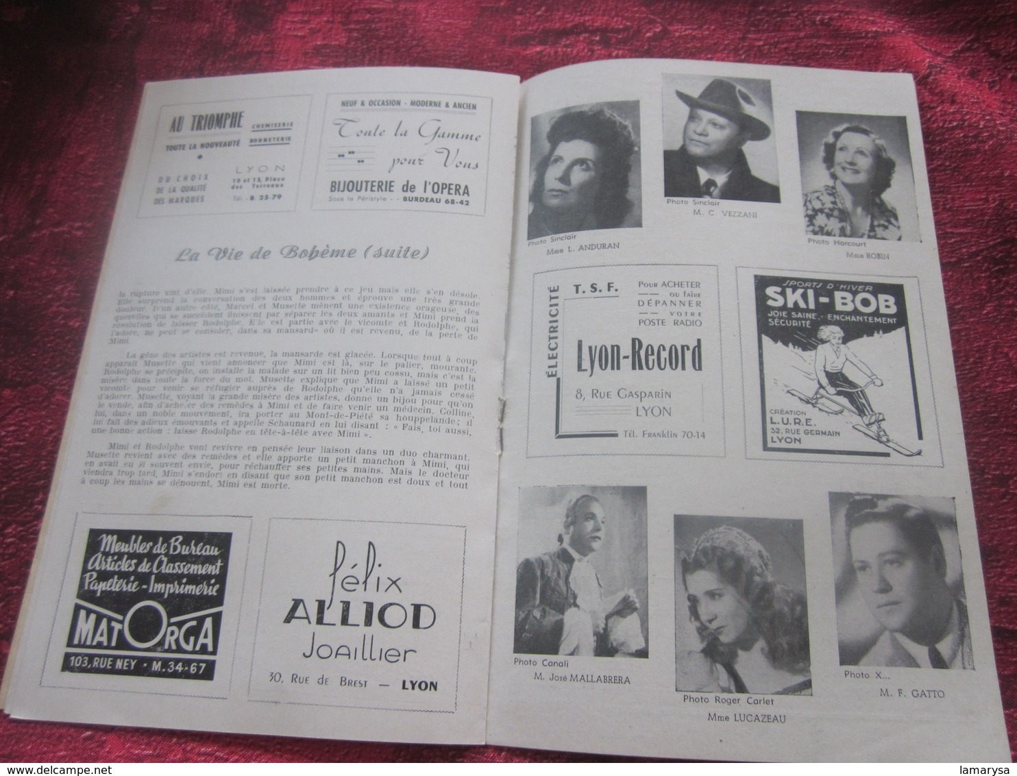 1947/48- LA VIE DE BOHEME   - PROGRAMME OPÉRA de LYON-SPECTACLE-PHOTOS ARTISTE COMÉDIENS -ACTEURS-DANSE-PUBLICITÉ
