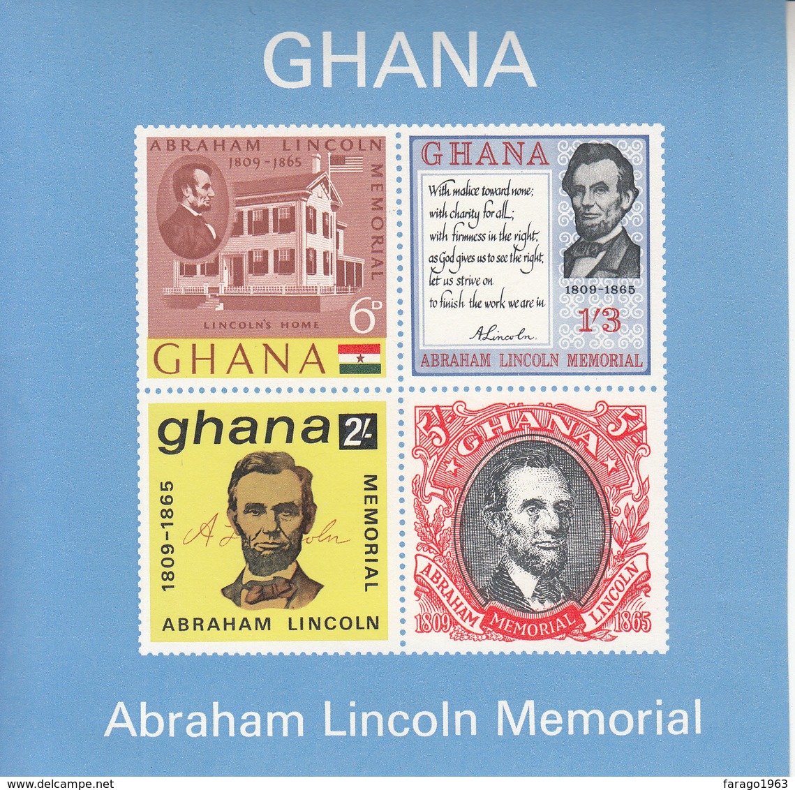 1965 Ghana Lincoln USA Slavery  Souvenir Sheet Complete  MNH - Ghana (1957-...)